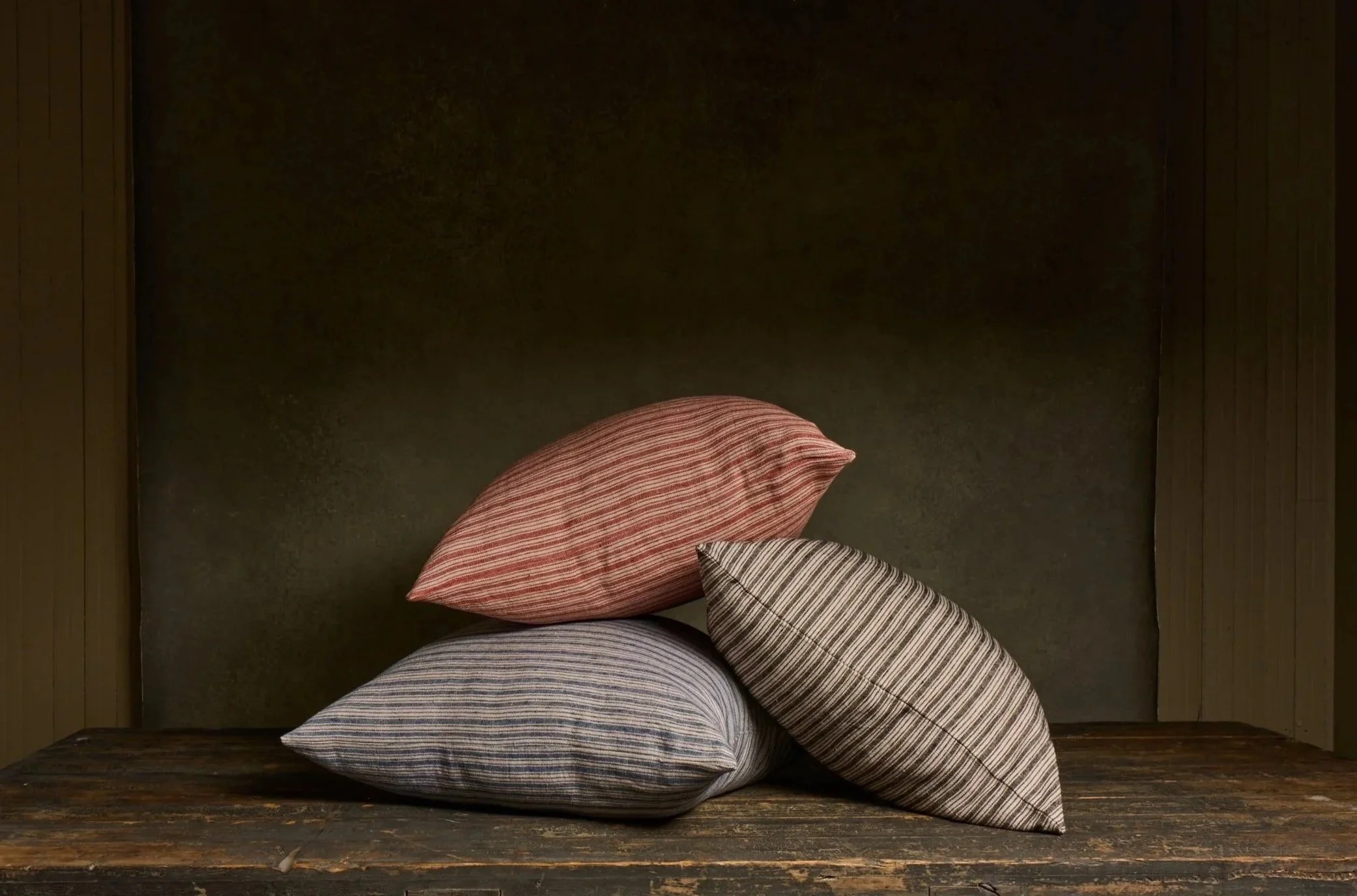 Ollie Linen Euro Shams — Blue, Red, and Gray Ticking Stripe