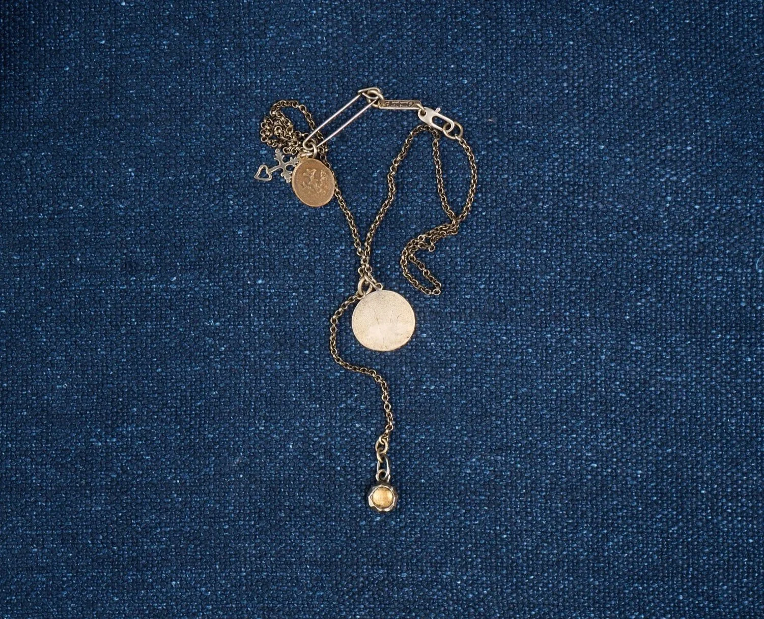 Medal and Safety Pin Charm Necklace