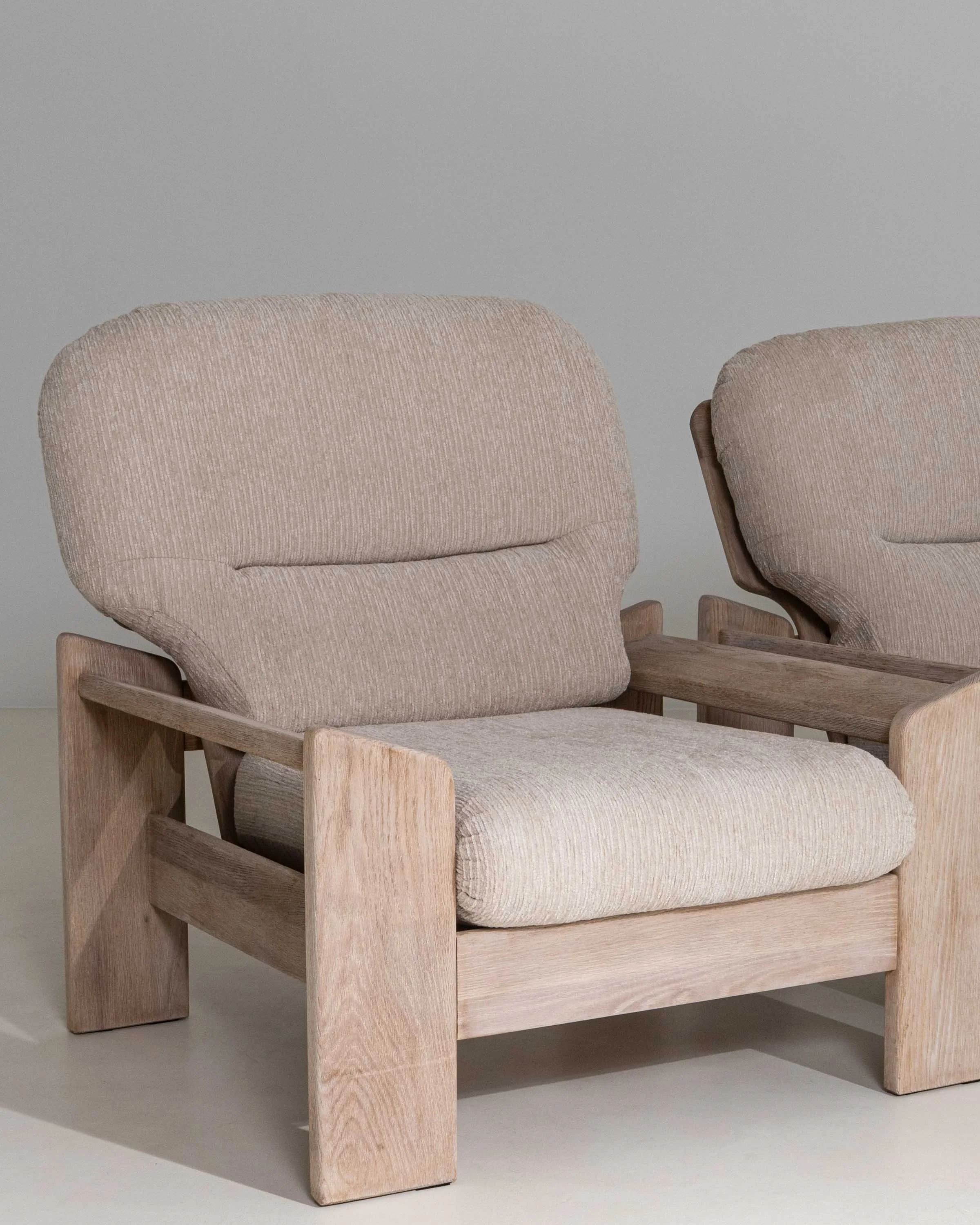 Pair Of Brutalist Oak Armchairs