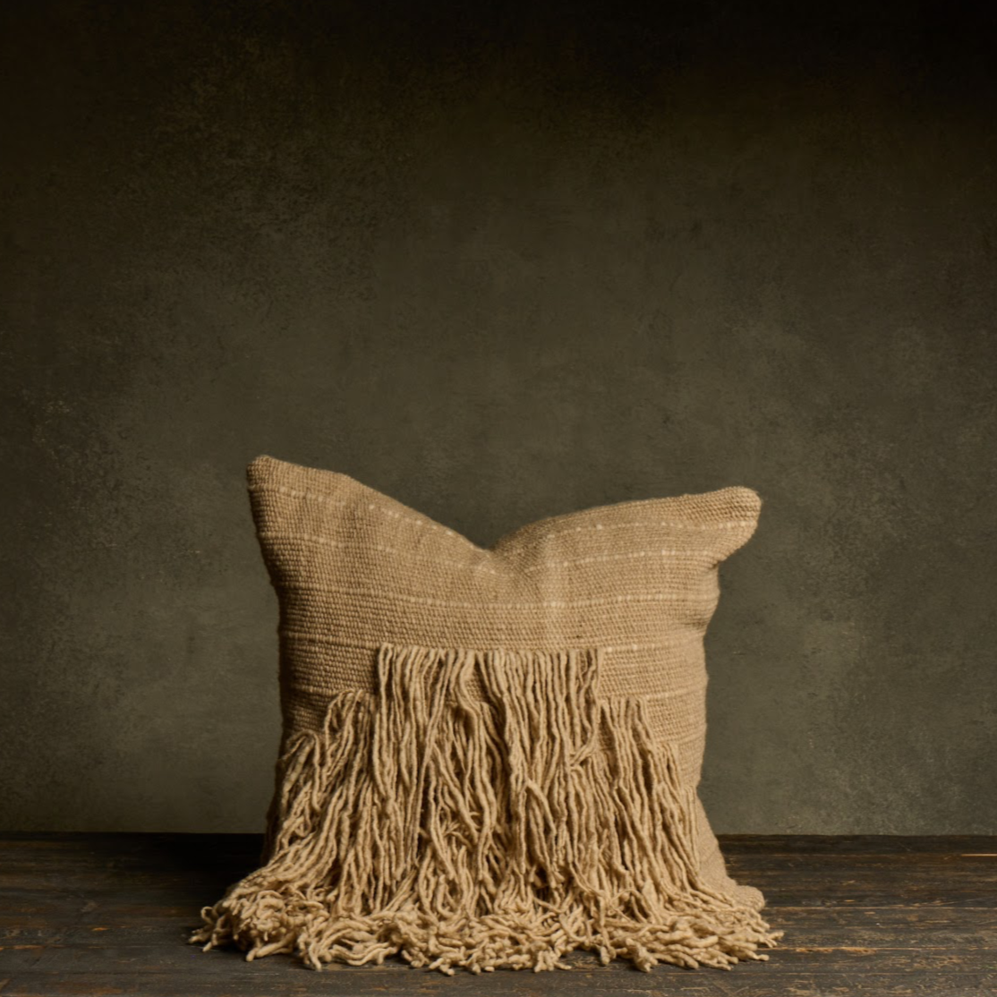 Handmade Fringed Pillow - Oatmeal