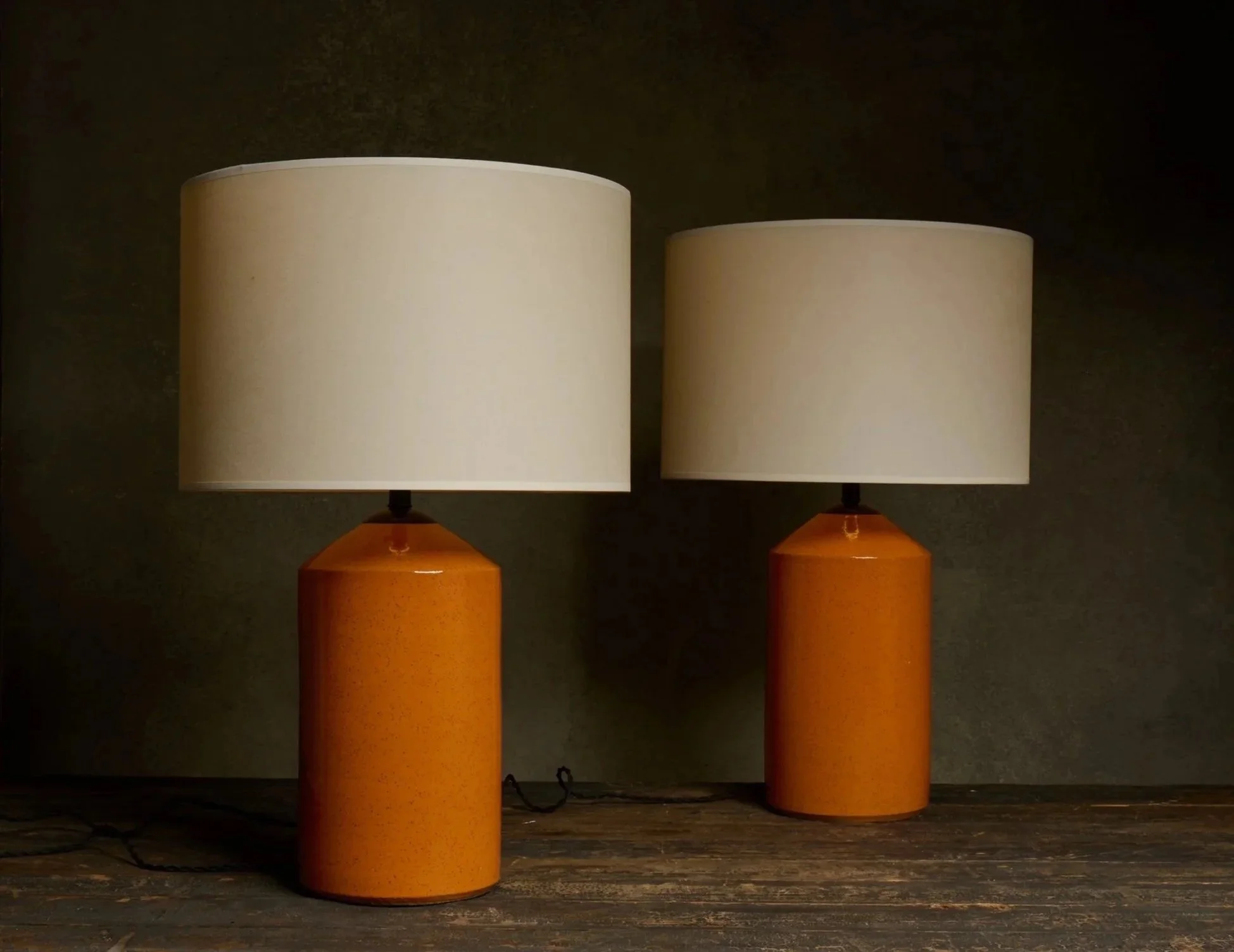 Natan Moss Orange Speckle-Glazed Ceramic Lamps