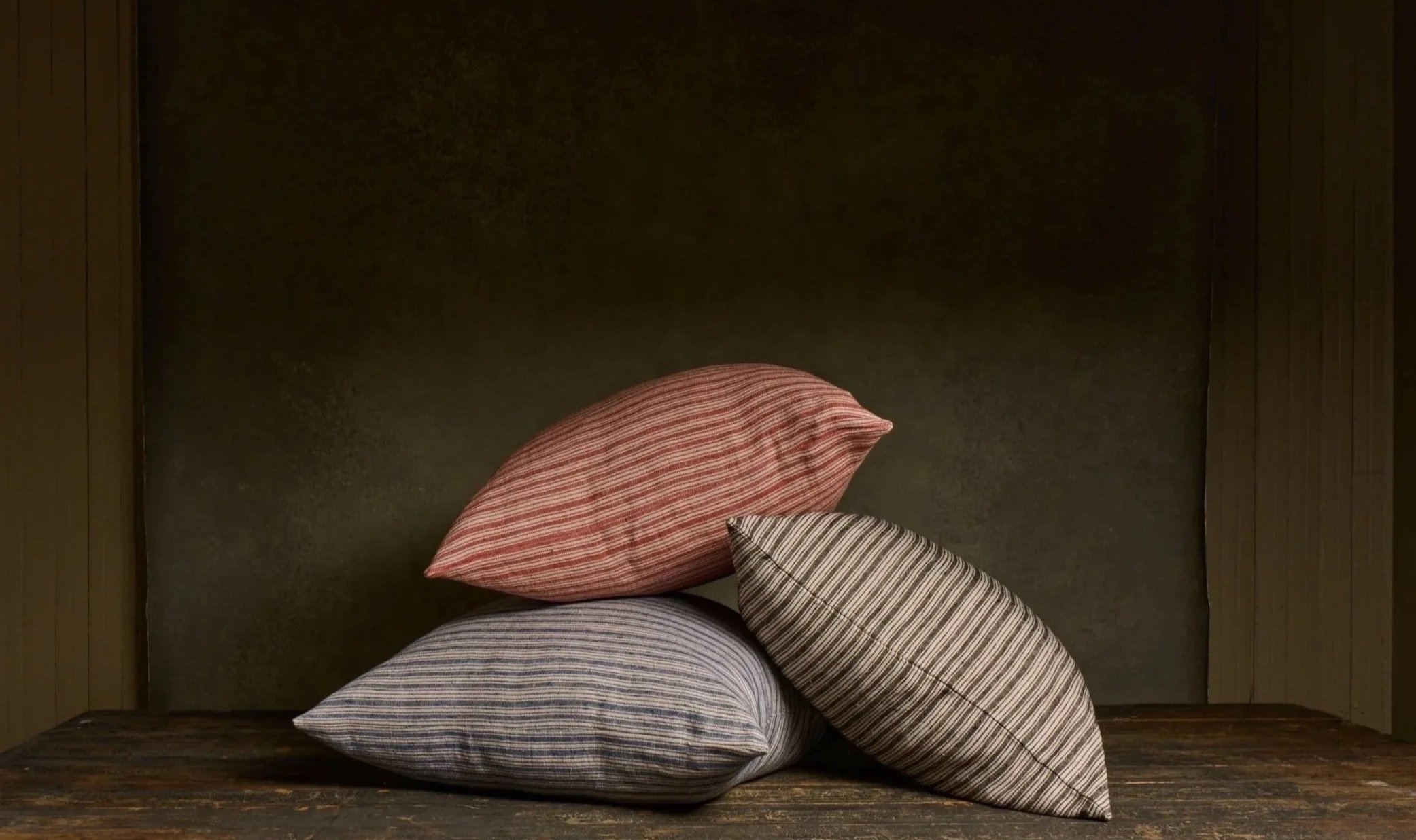 Ollie Linen Euro Shams — Blue, Red, and Gray Ticking Stripe