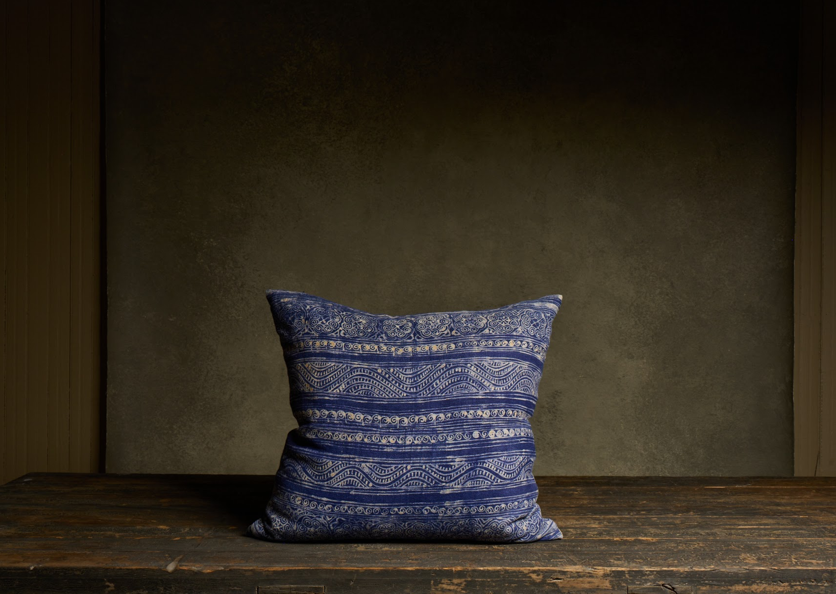 Indigo Batik Linen Pillow Cover