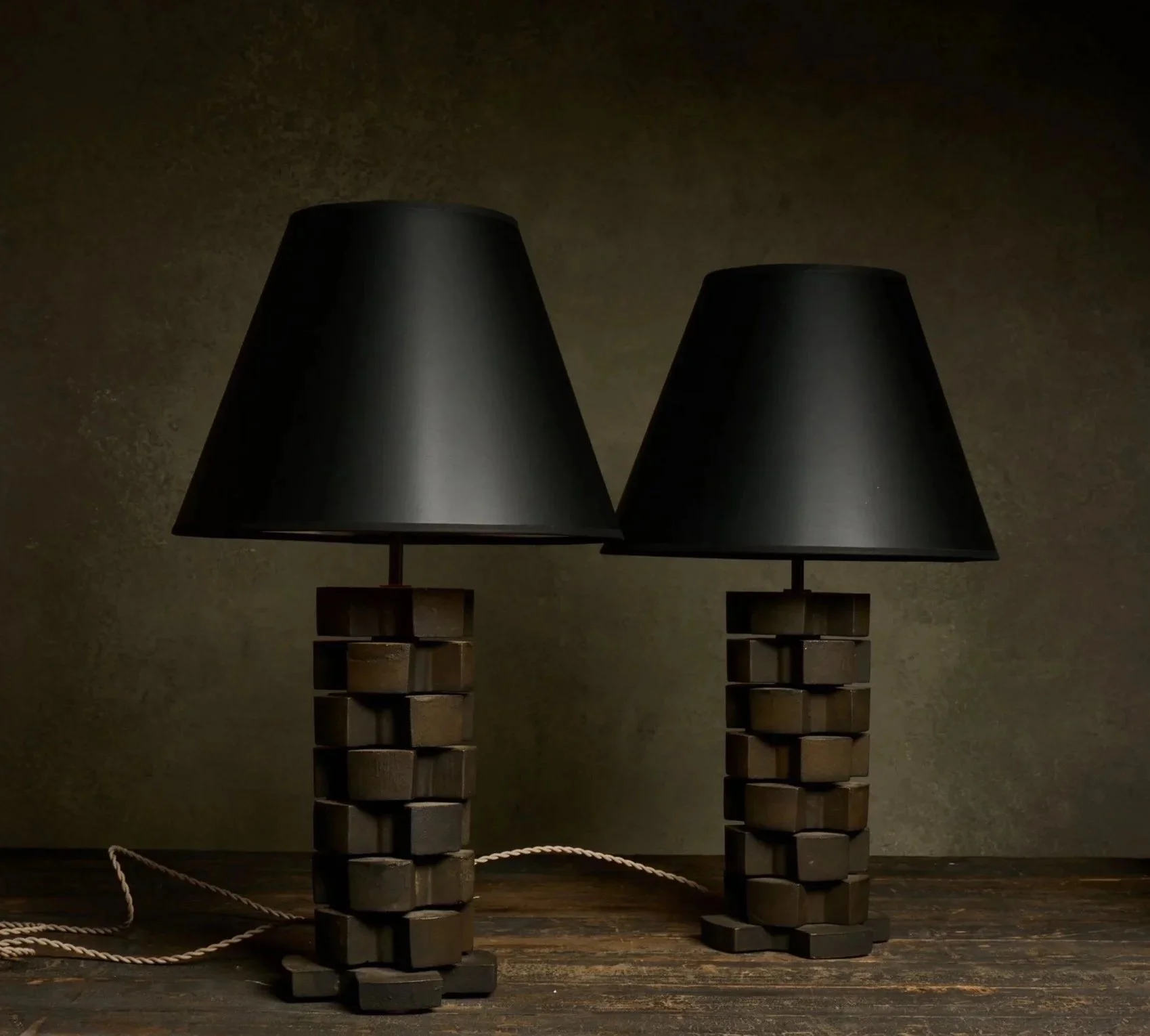 Pair of Black Metal Gearshift Lamps