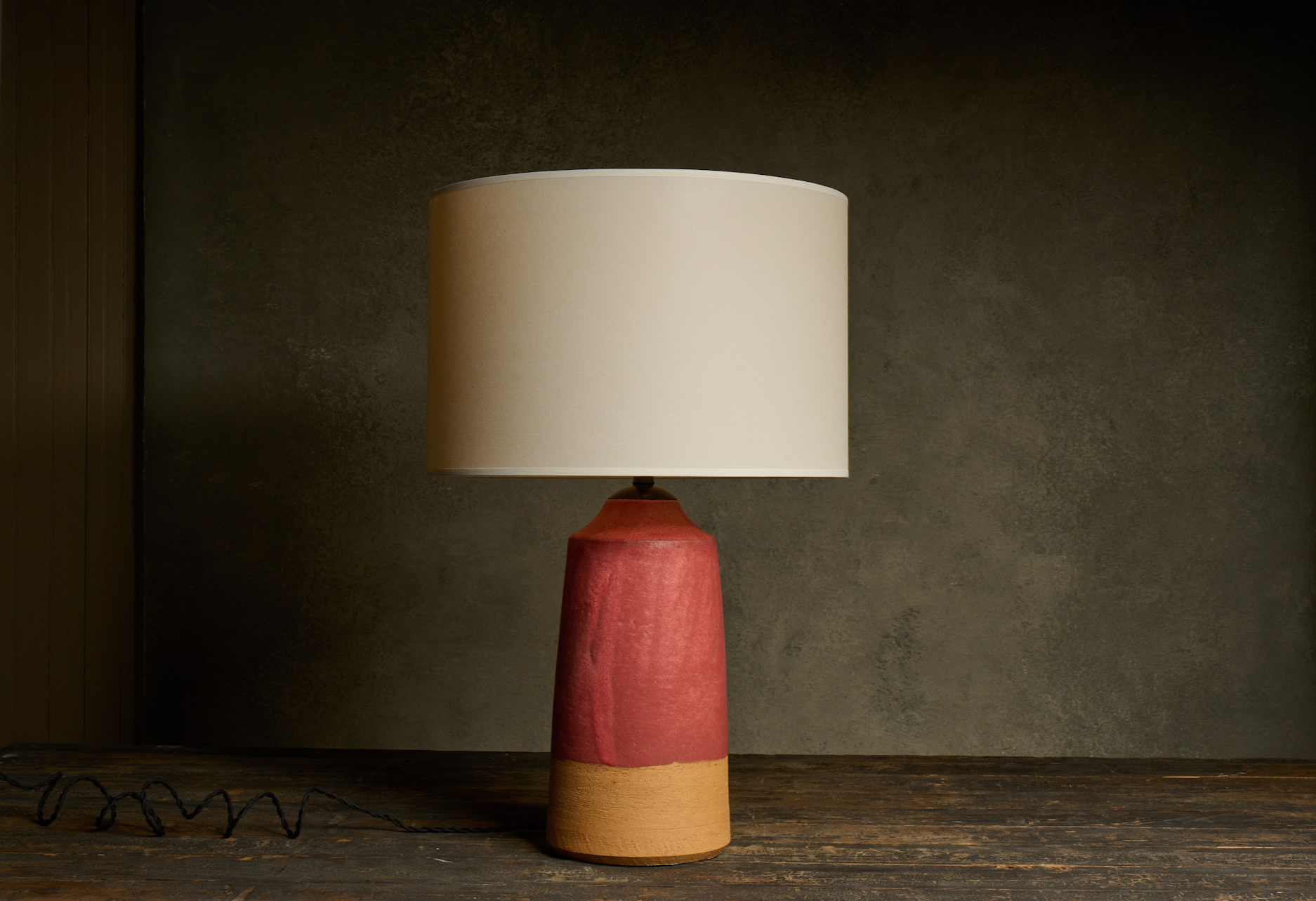 Natan Moss Faded Fuchsia Glazed Cylinder Pottery Lamp