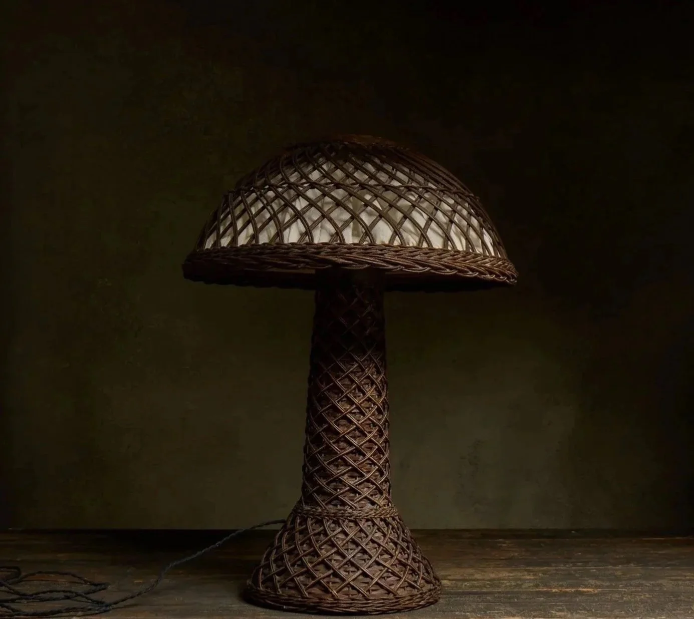 Tall Antique Wicker Lamp