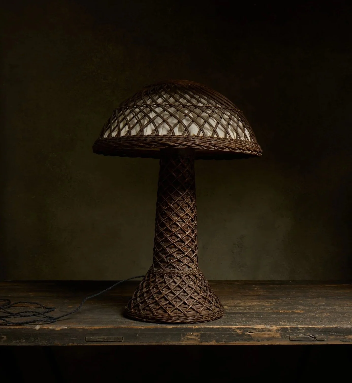 Tall Antique Wicker Lamp