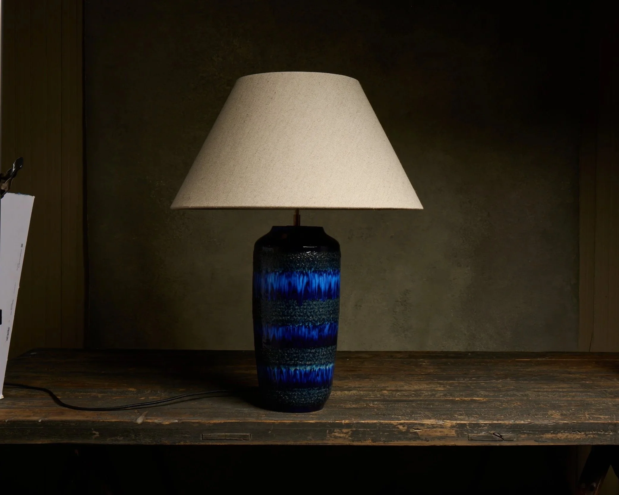 Blue and Black Lava-Glazed Ceramic Table Lamp