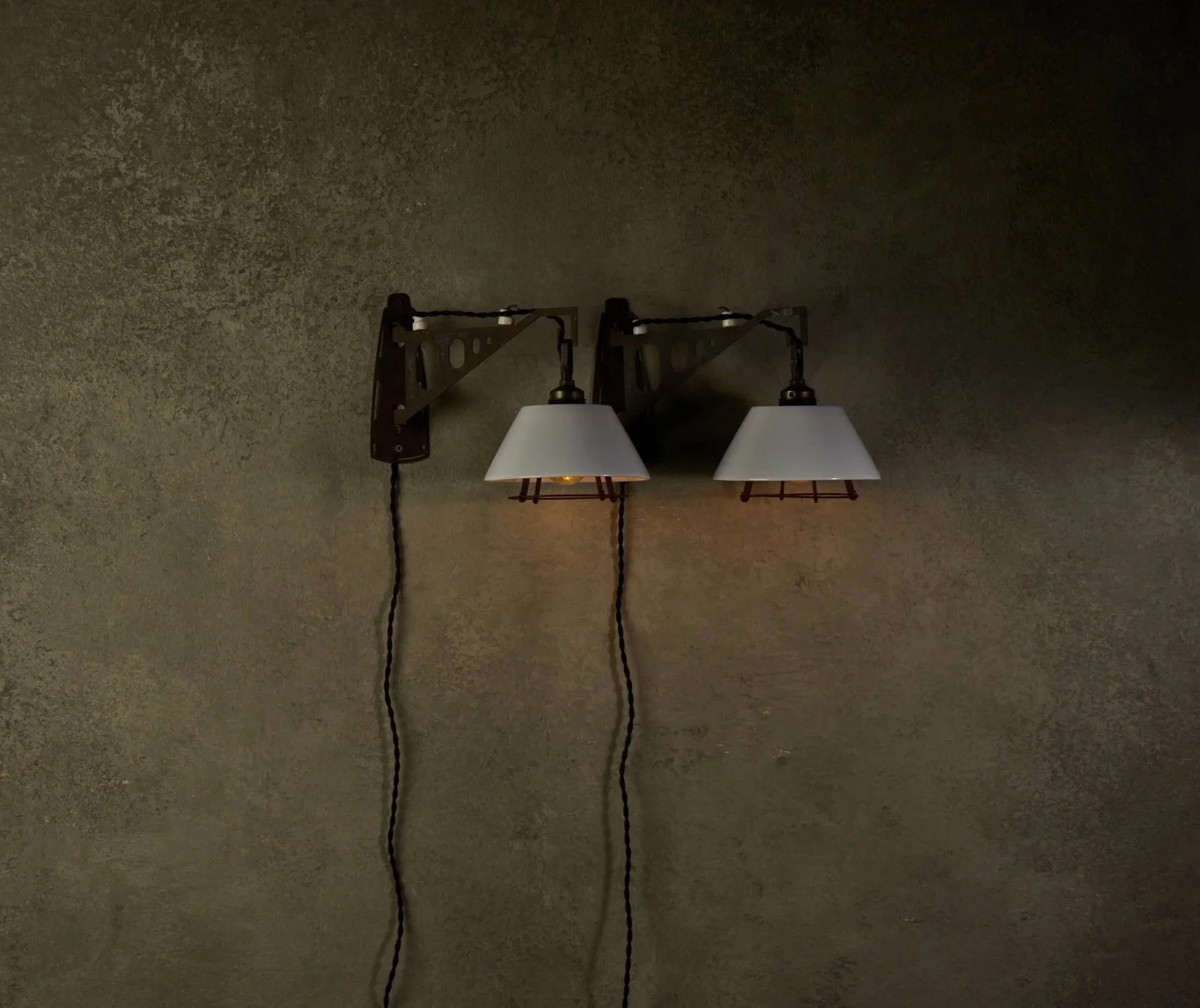 Pair of Italian Ceramic Shade Metal Bracket Lamps
