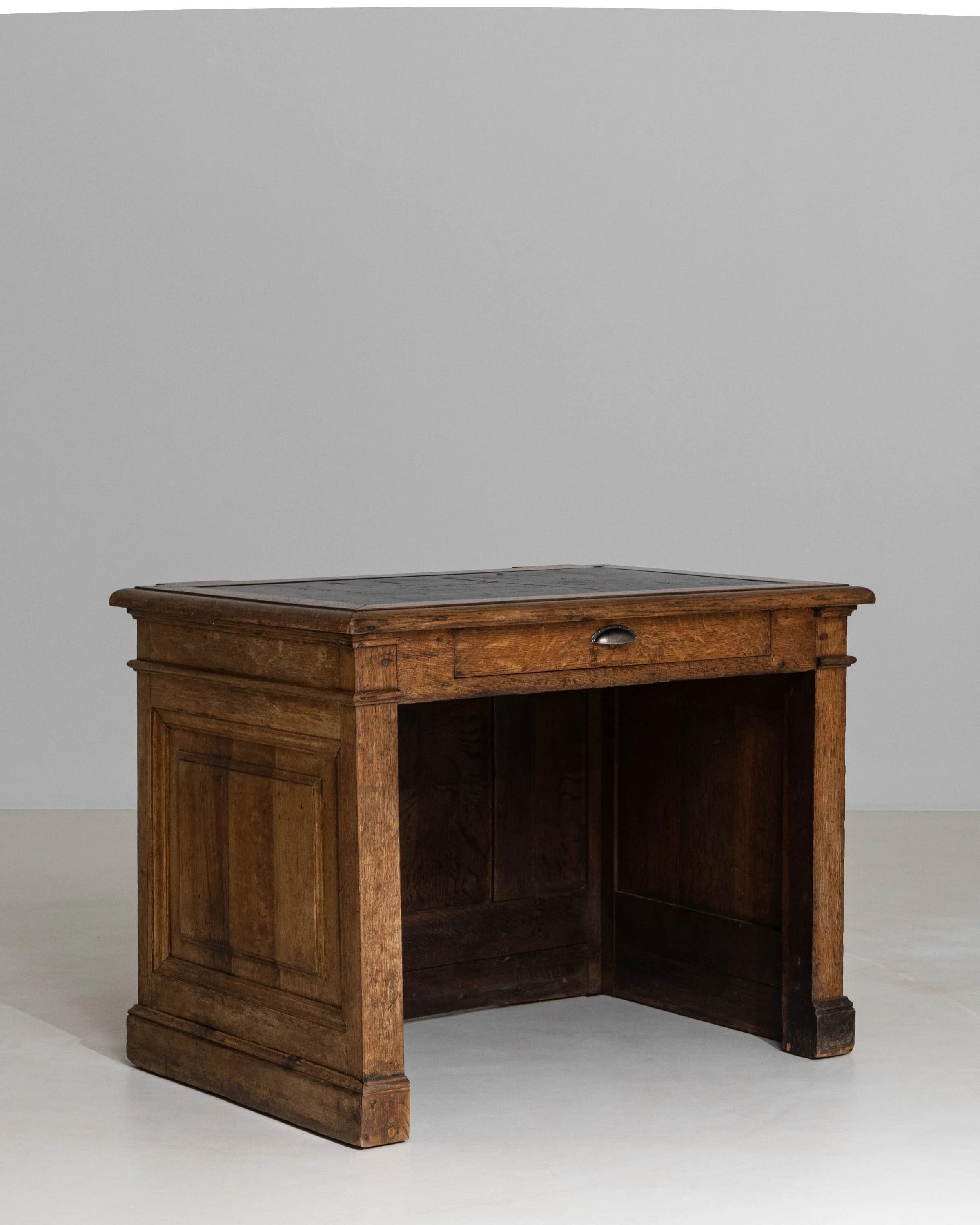 Neoclassical Oak Desk with Oilcloth Top