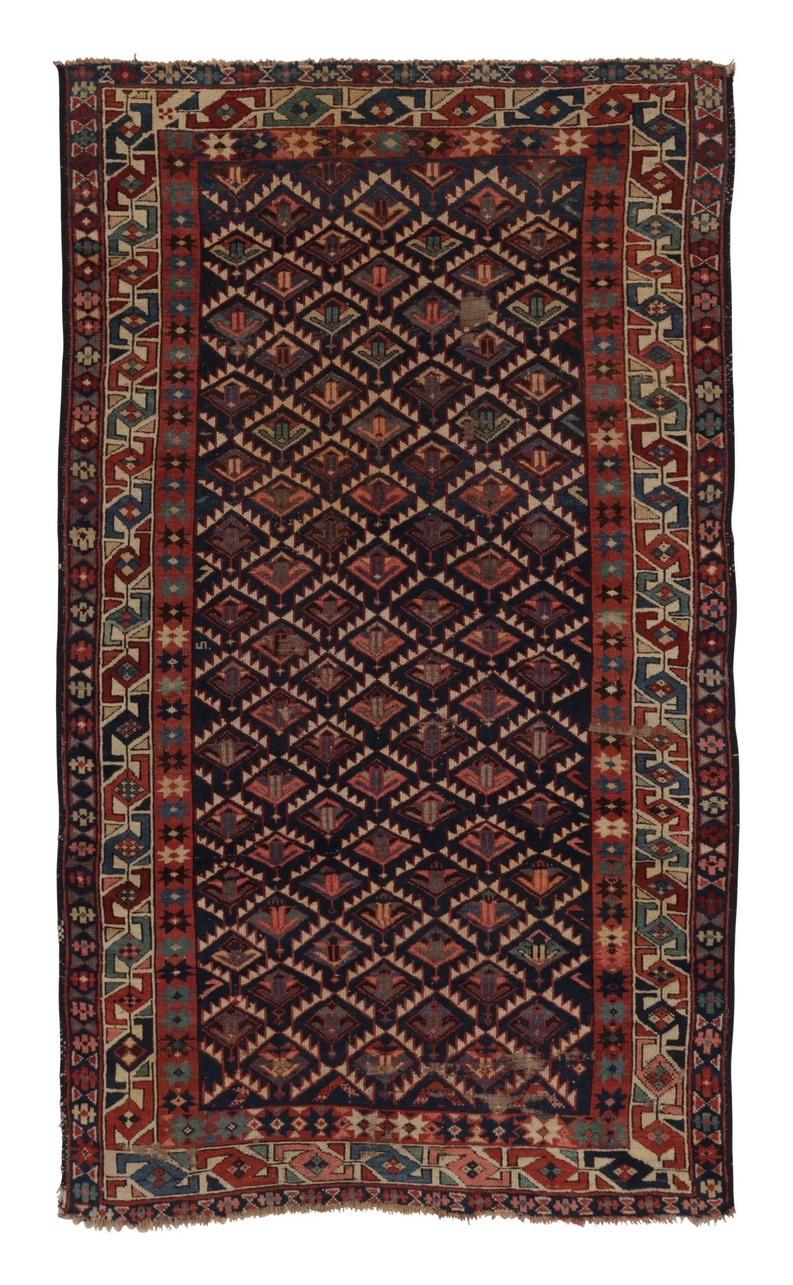 Antique Kuba Rug in Beige-Brown with Tribal Geometric Patterns