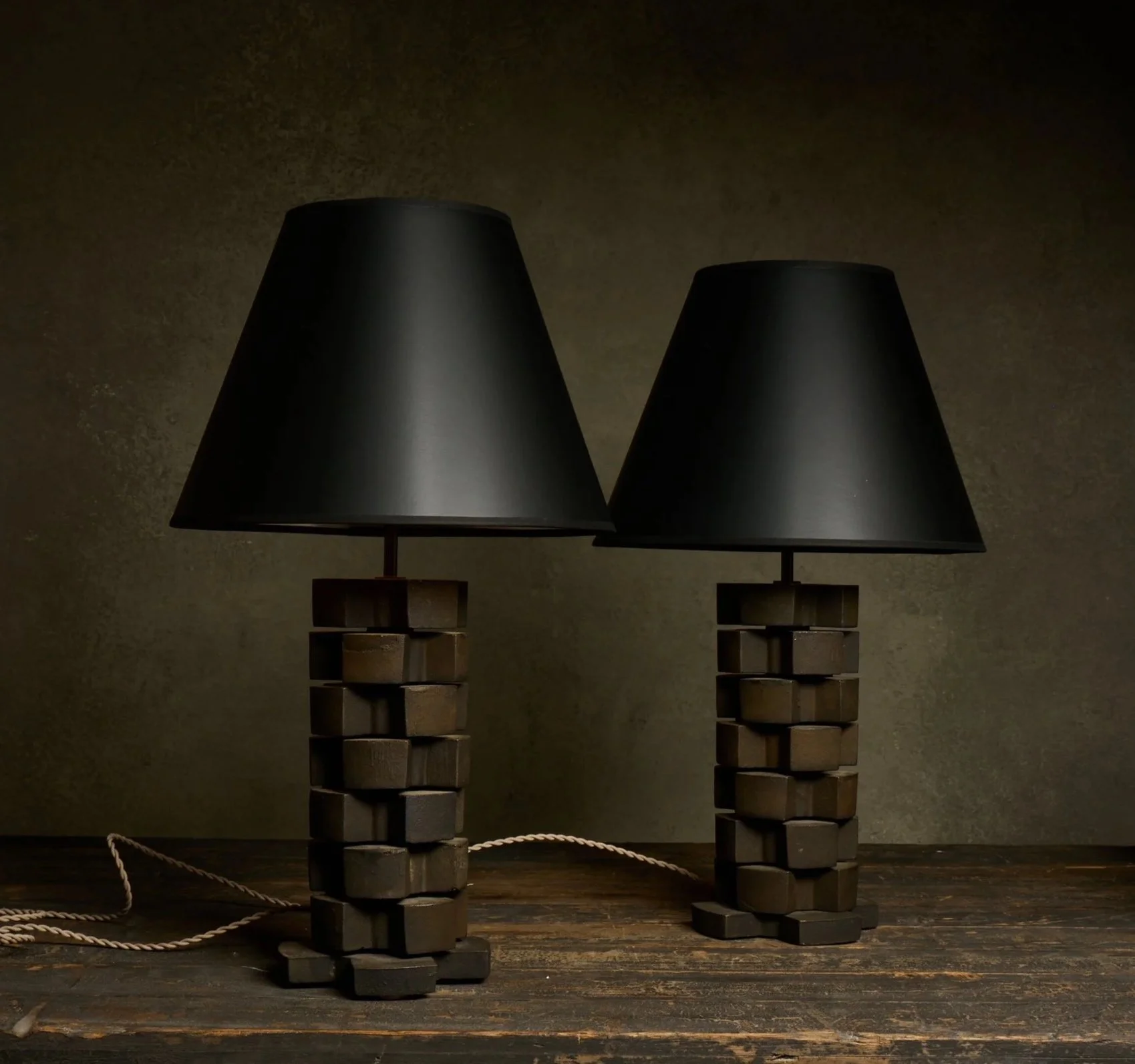 Pair of Black Metal Gearshift Lamps