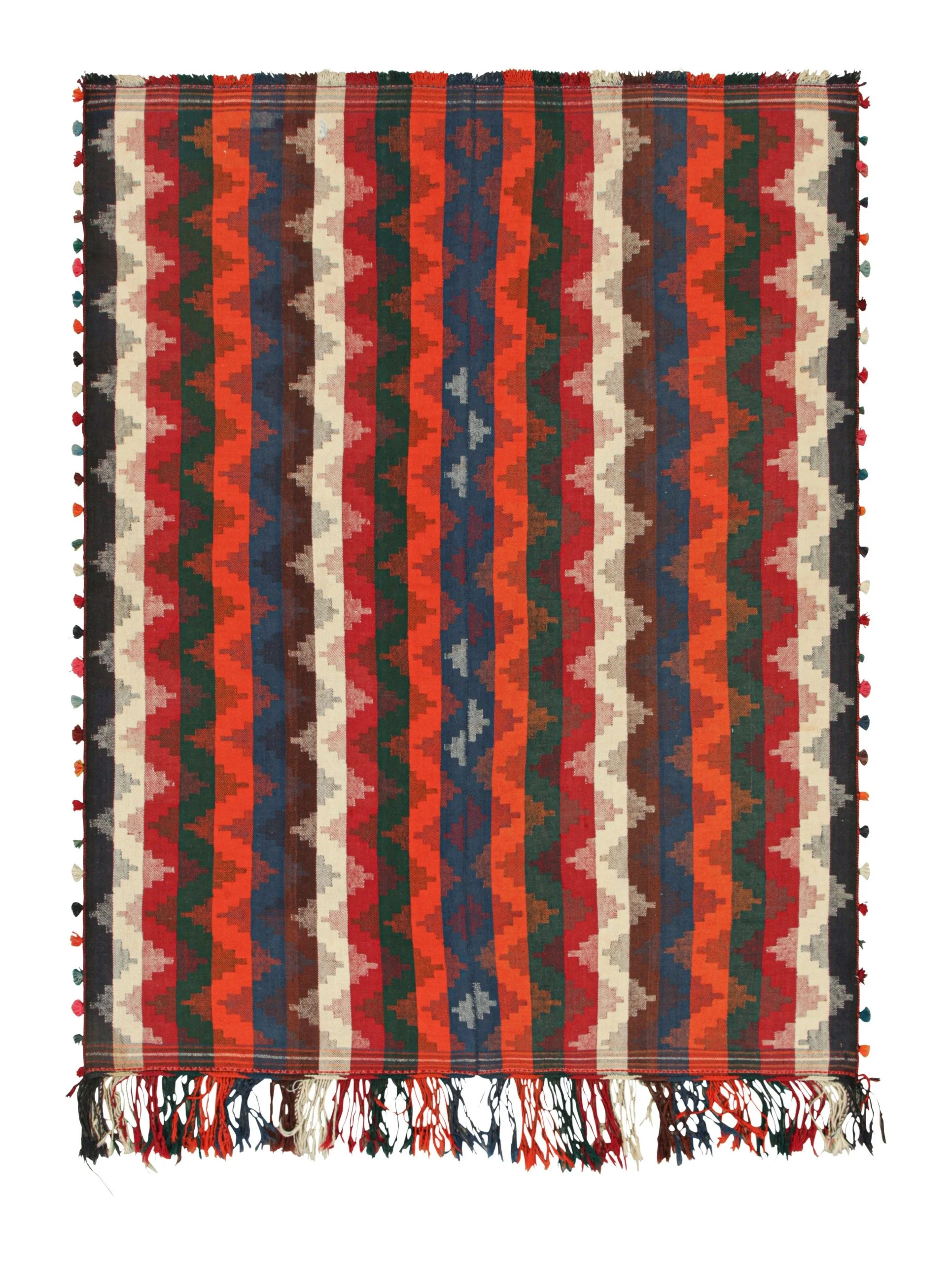 Vintage Turkish Kilim with Polychromatic Chevrons & Stripes