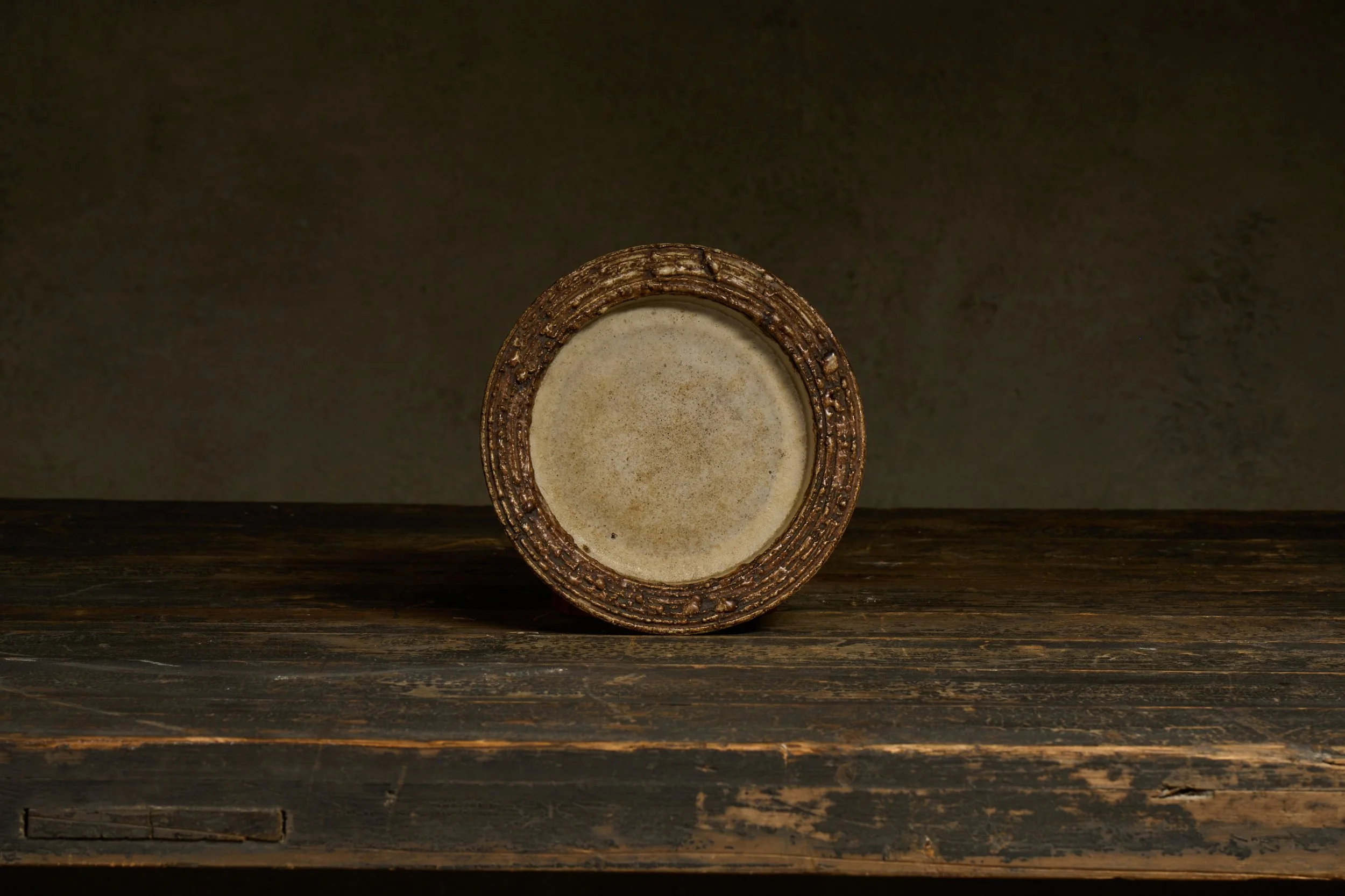 Vintage Axella Beige Stoneware Bowl with Brown Brutalist Rim