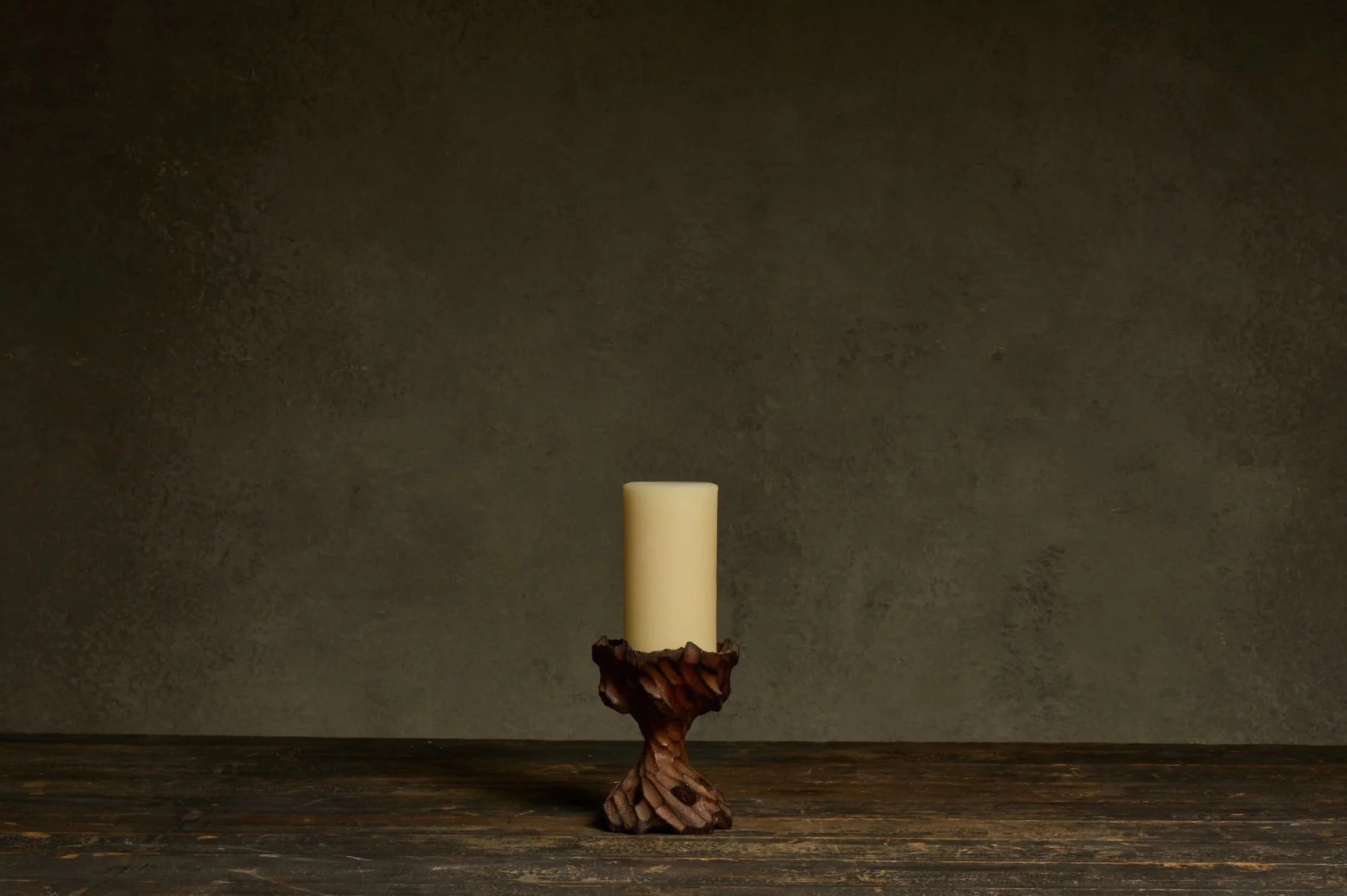 HAND CARVED WOOD CANDLE HOLDER 1970s