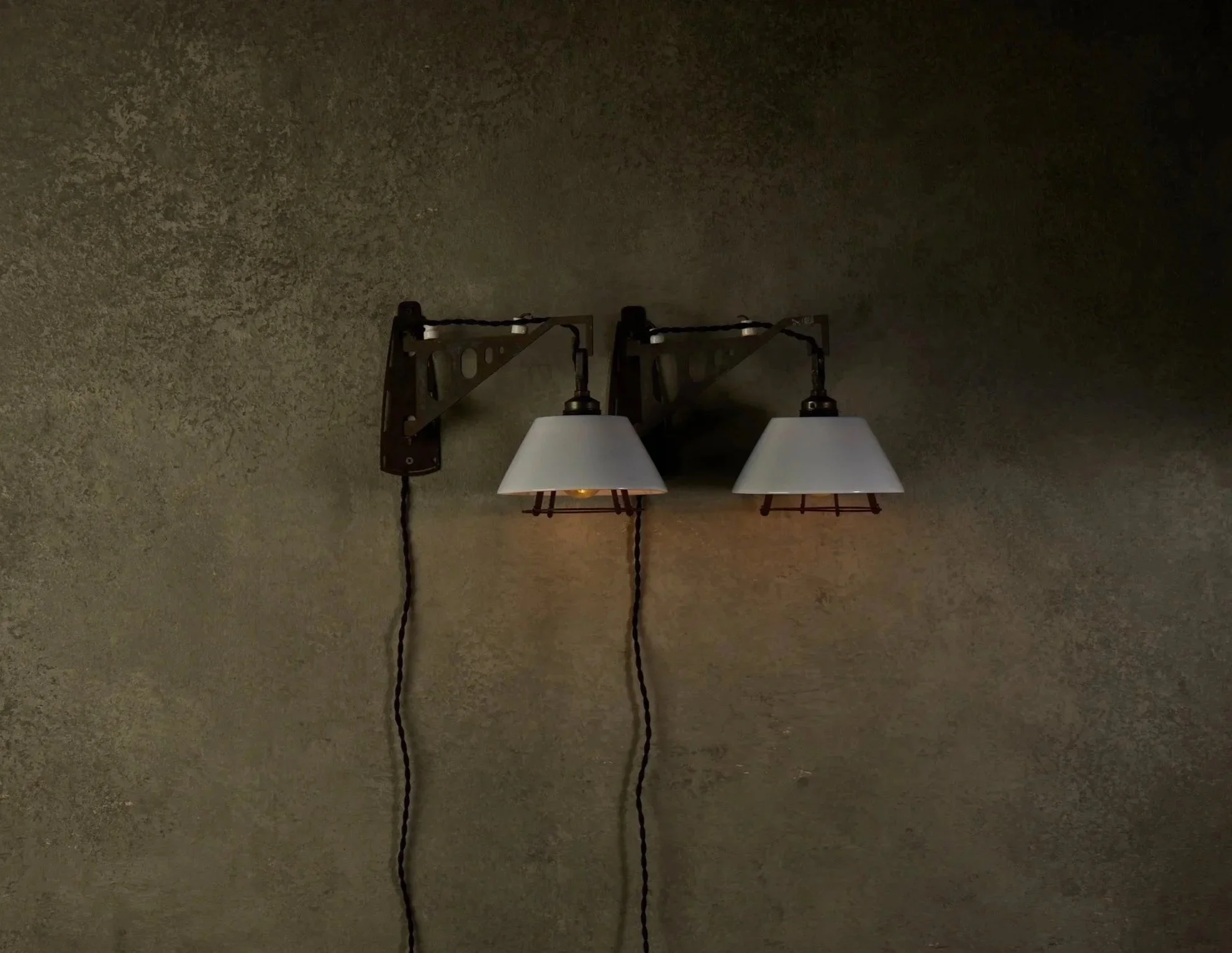 Pair of Italian Ceramic Shade Metal Bracket Lamps