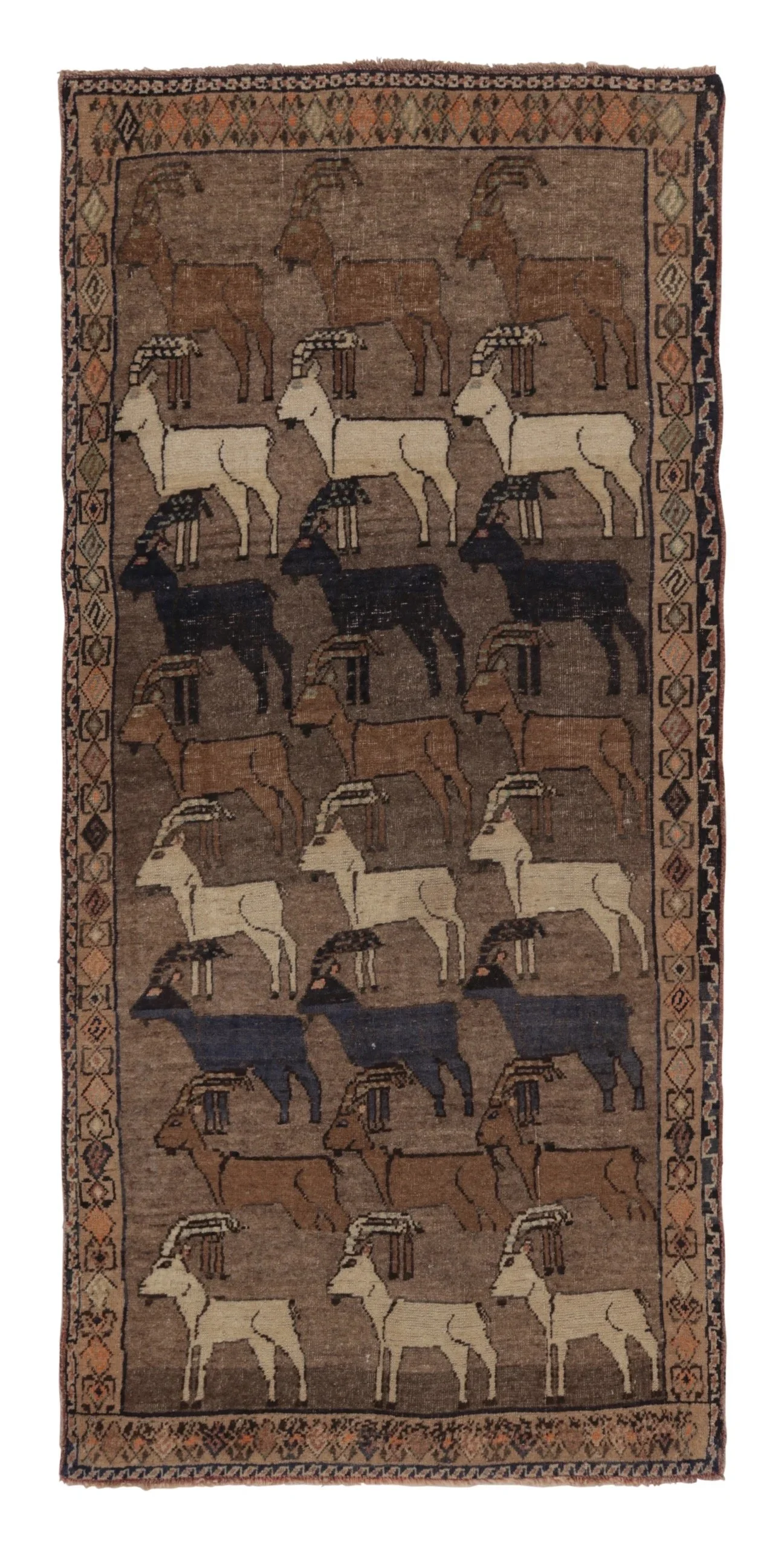Vintage Persian Gabbeh Runner in Brown with Ibex Pictorials - Rug & Kilim