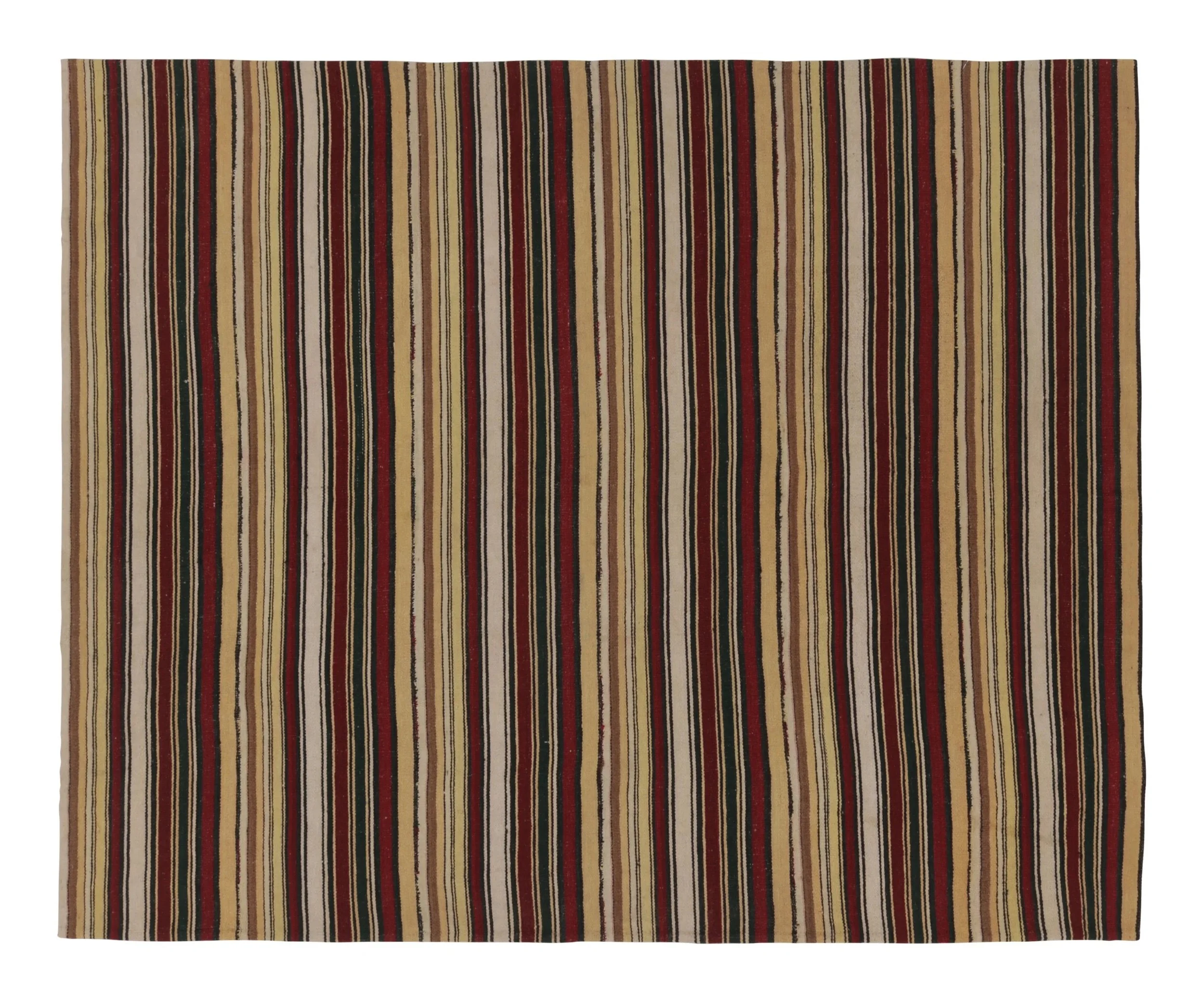 Vintage Persian Kilim, Cream Yellow and Burgundy Stripes