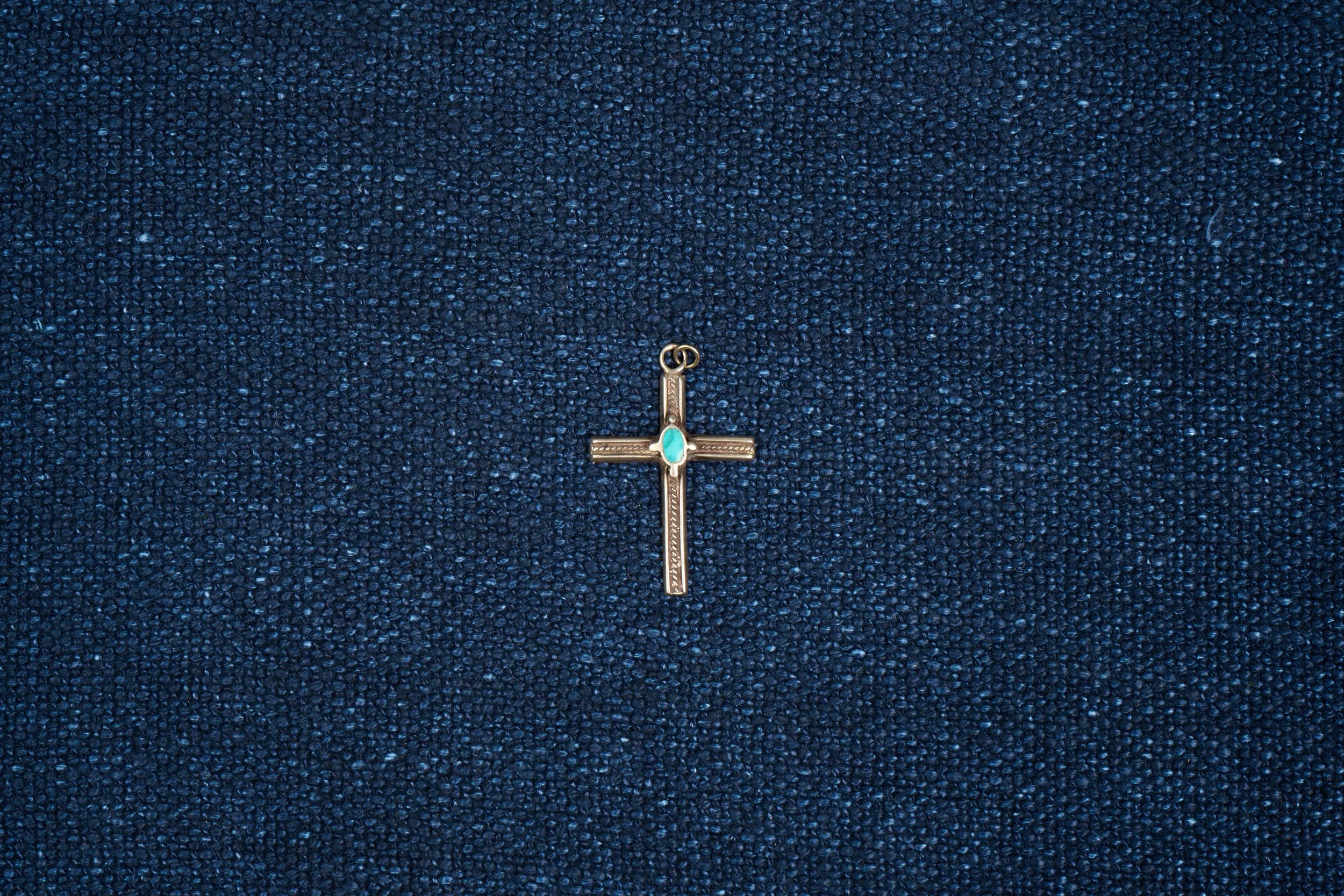 Sterling Silver Cross Pendant with Central Turquoise Stone