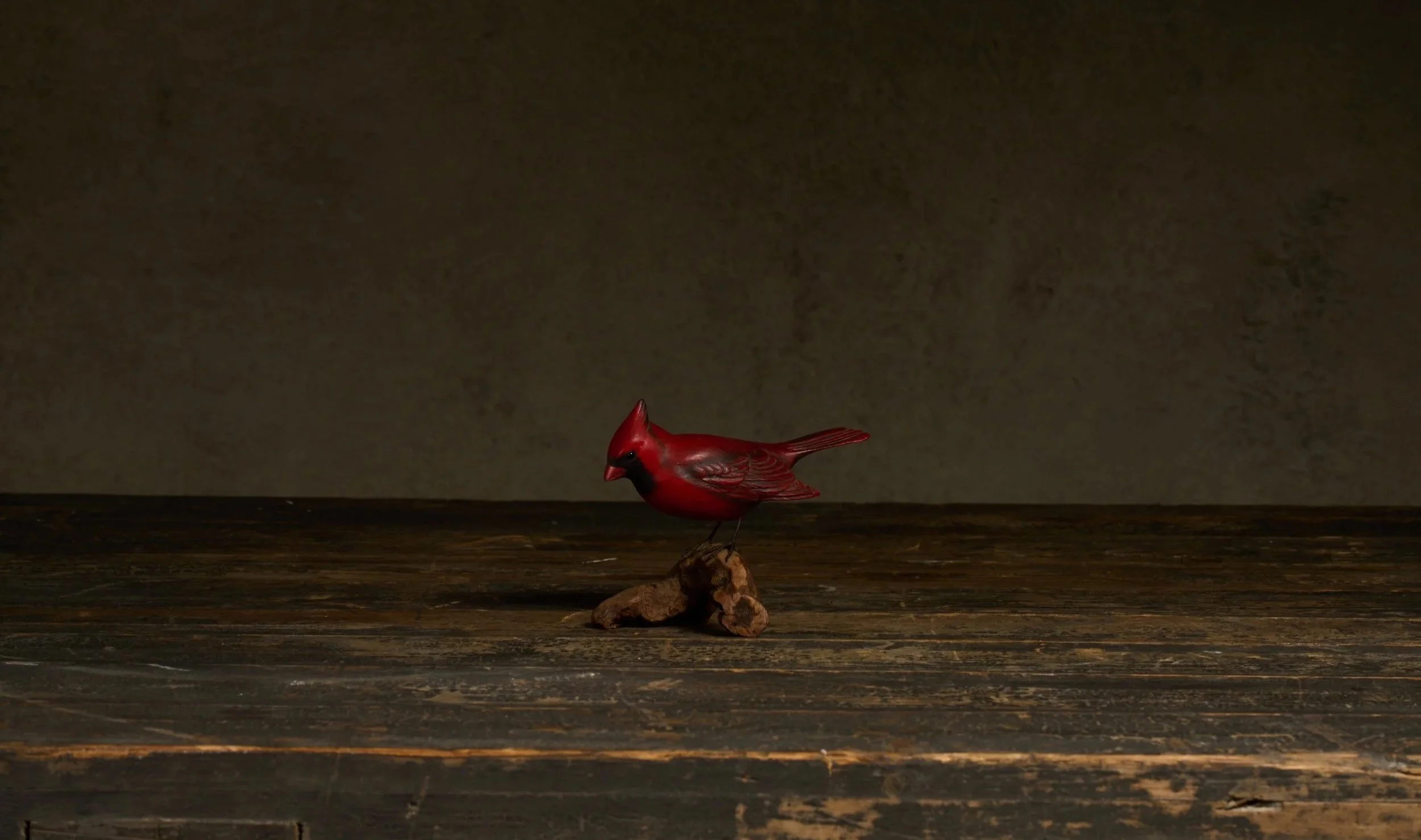Folk Art Hand-Carved Wooden Cardinal
