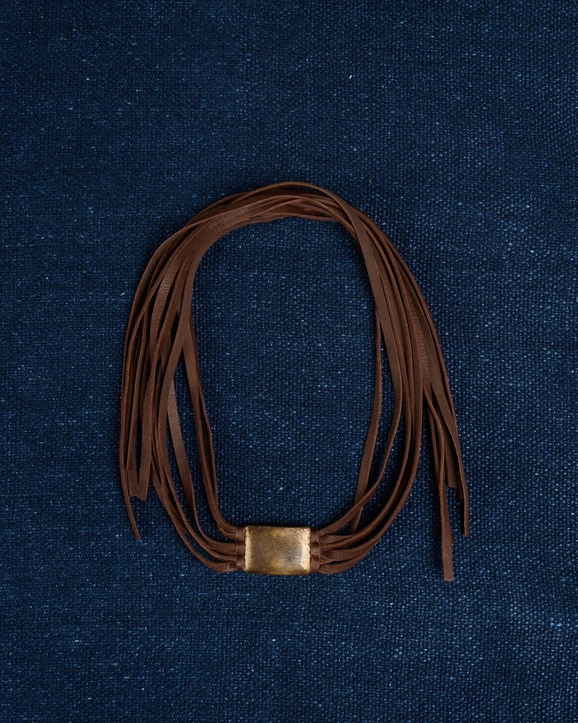 Multi-Strand Leather Cuff Bracelet with Brass-Tone Clasp