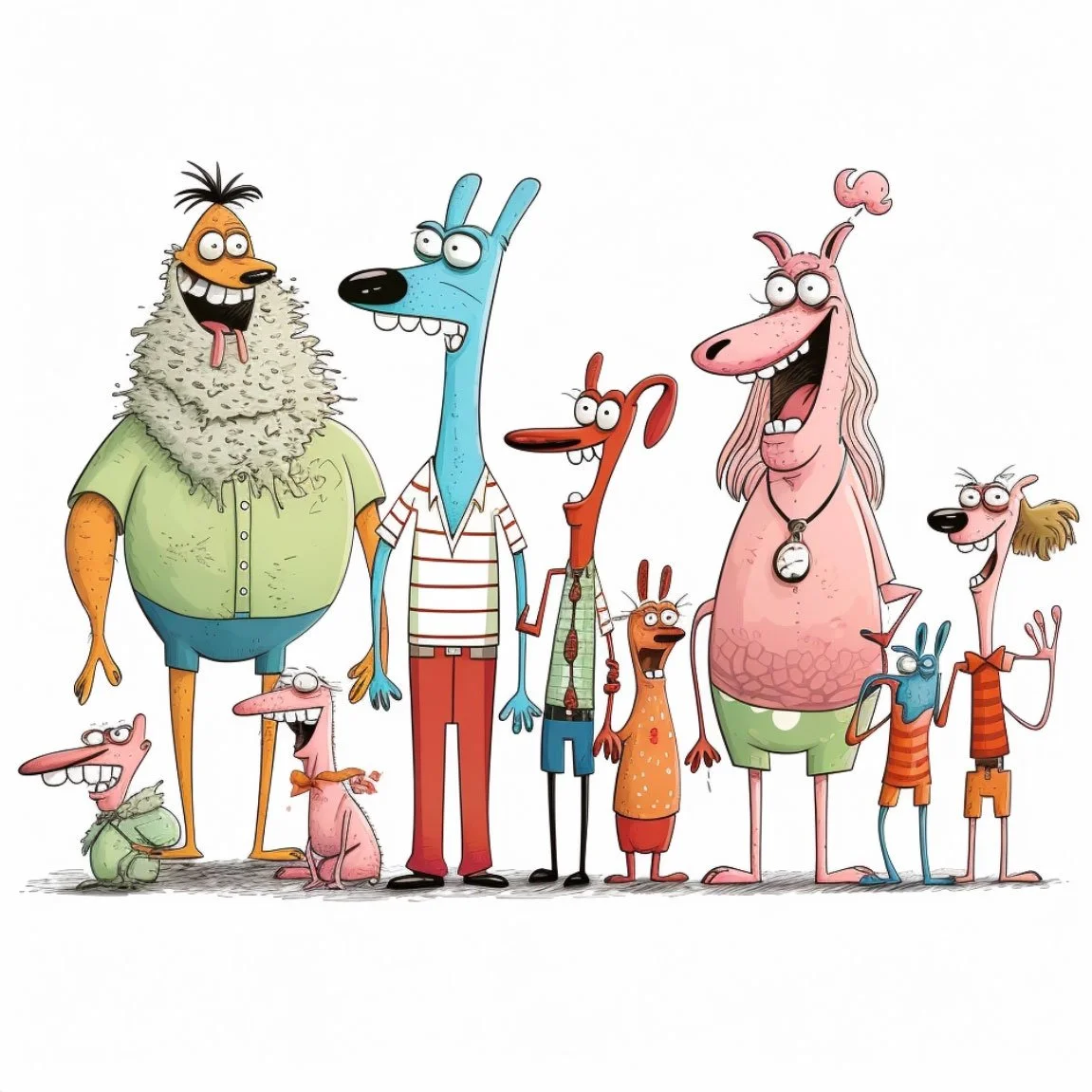 Colour drawing of a group of characters generated using ai Midjourney