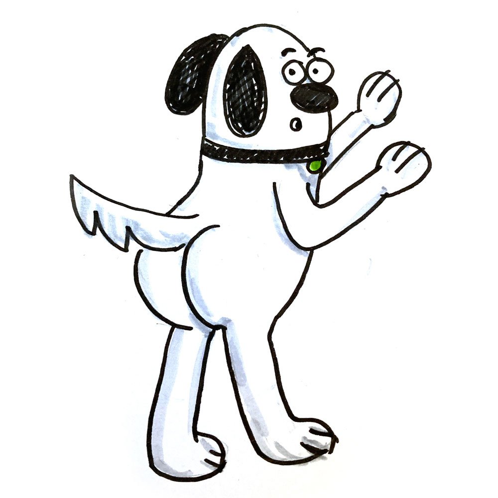 Skecth of a suprised looking dog by Yolander Yeo