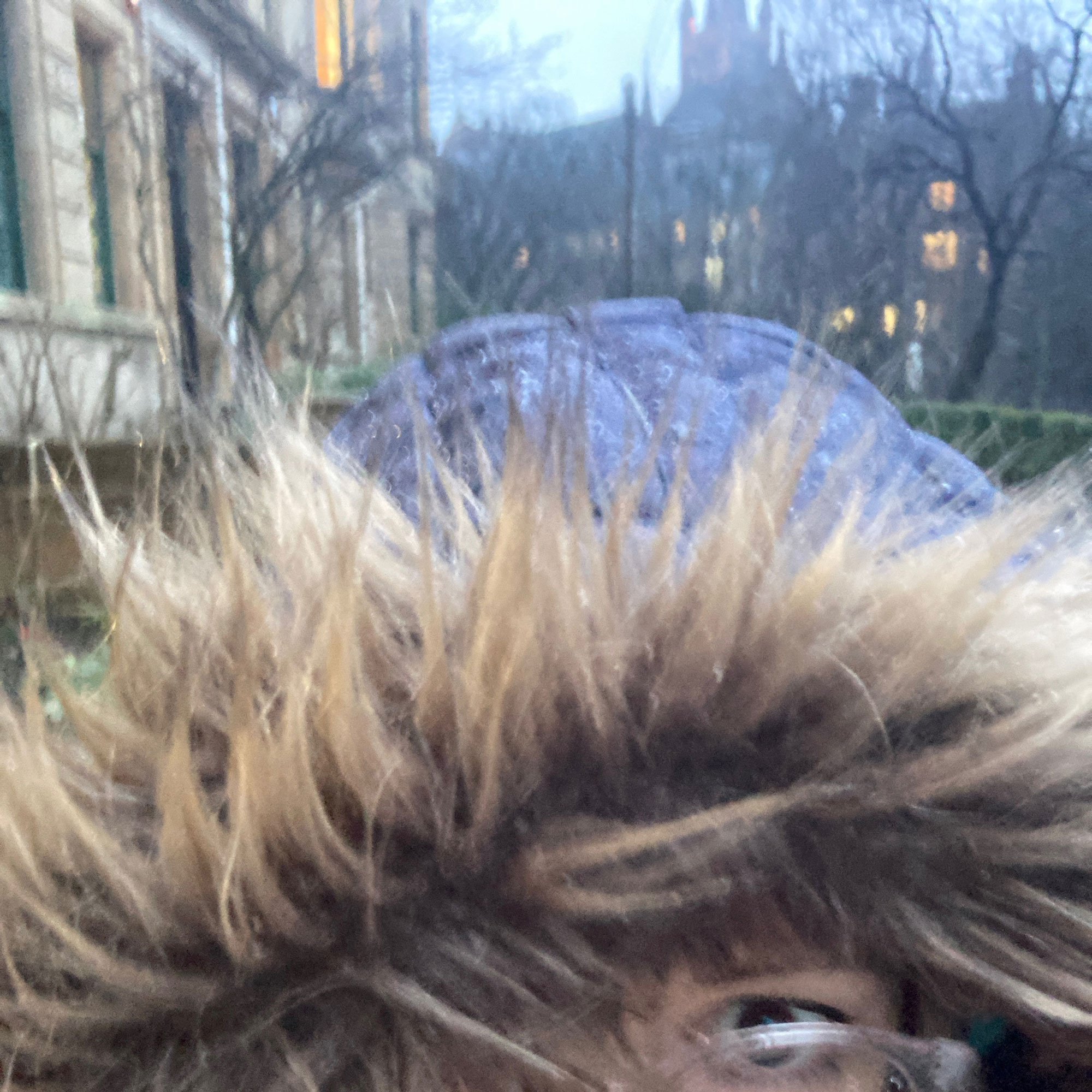 Close up of Yo in the rain