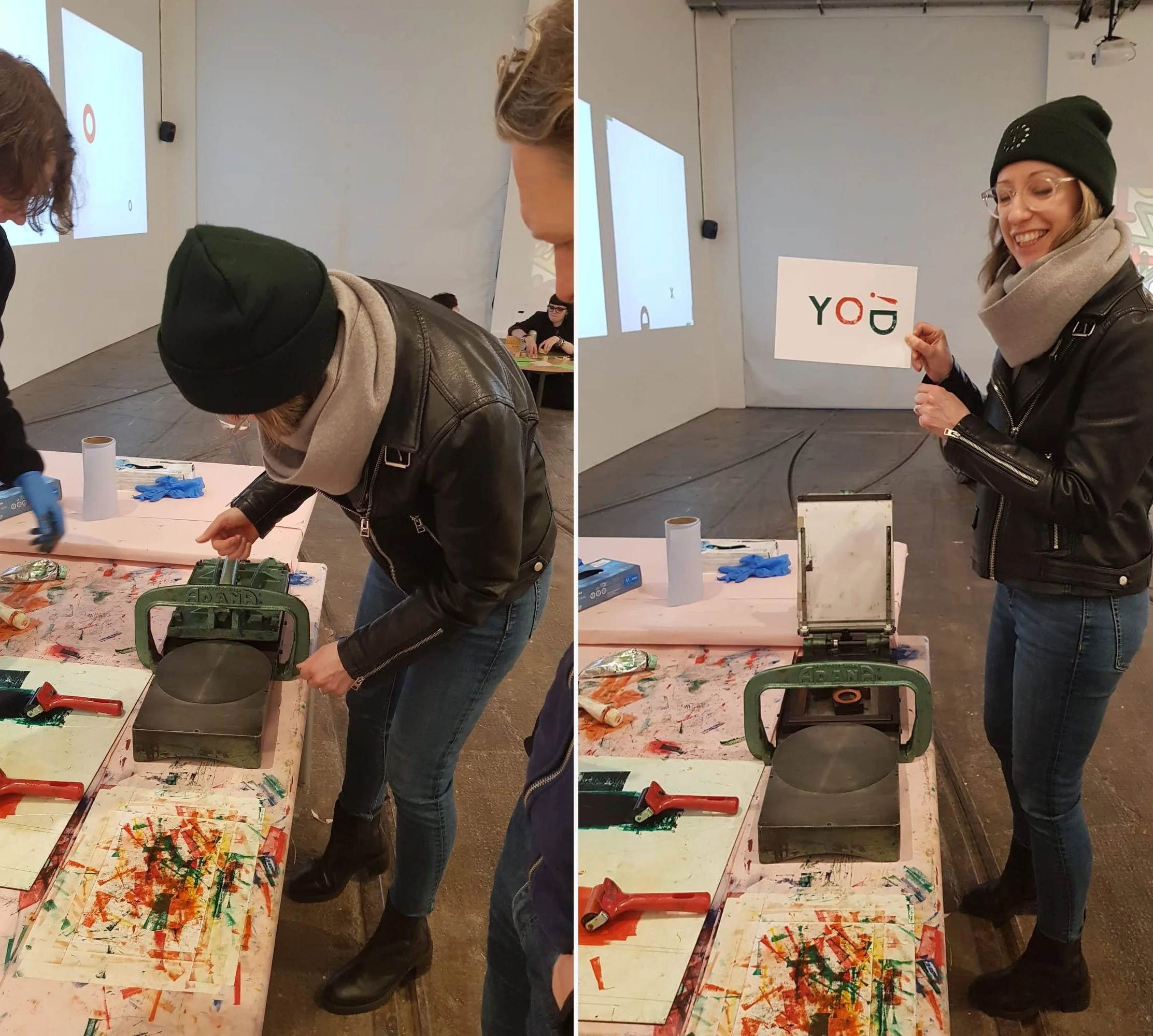 Yolander Yeo playing with letterpress Tramway Glasgow
