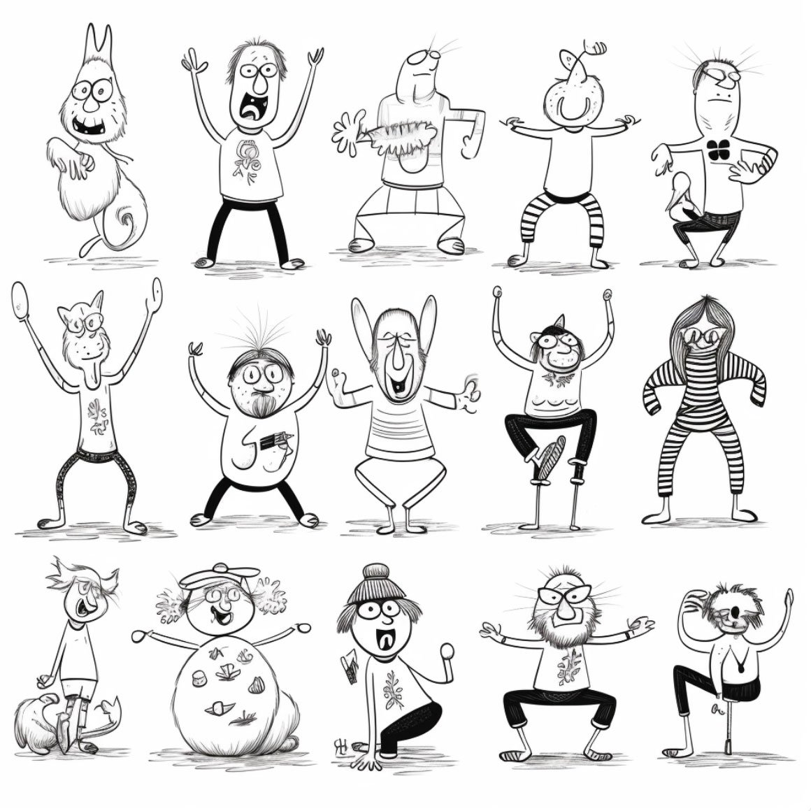 Line drawings of characters generated using ai Midjourney