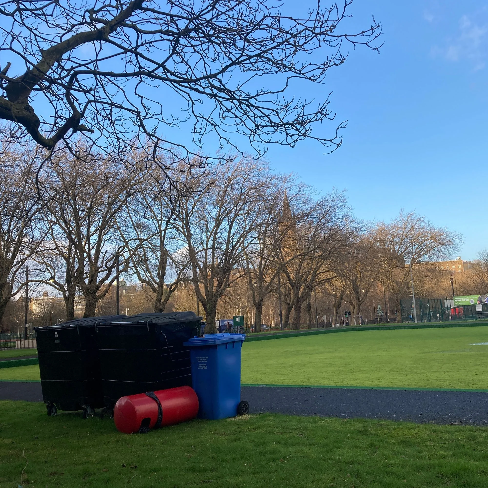 Collection of different types of bins near Kelvinggrove Park
