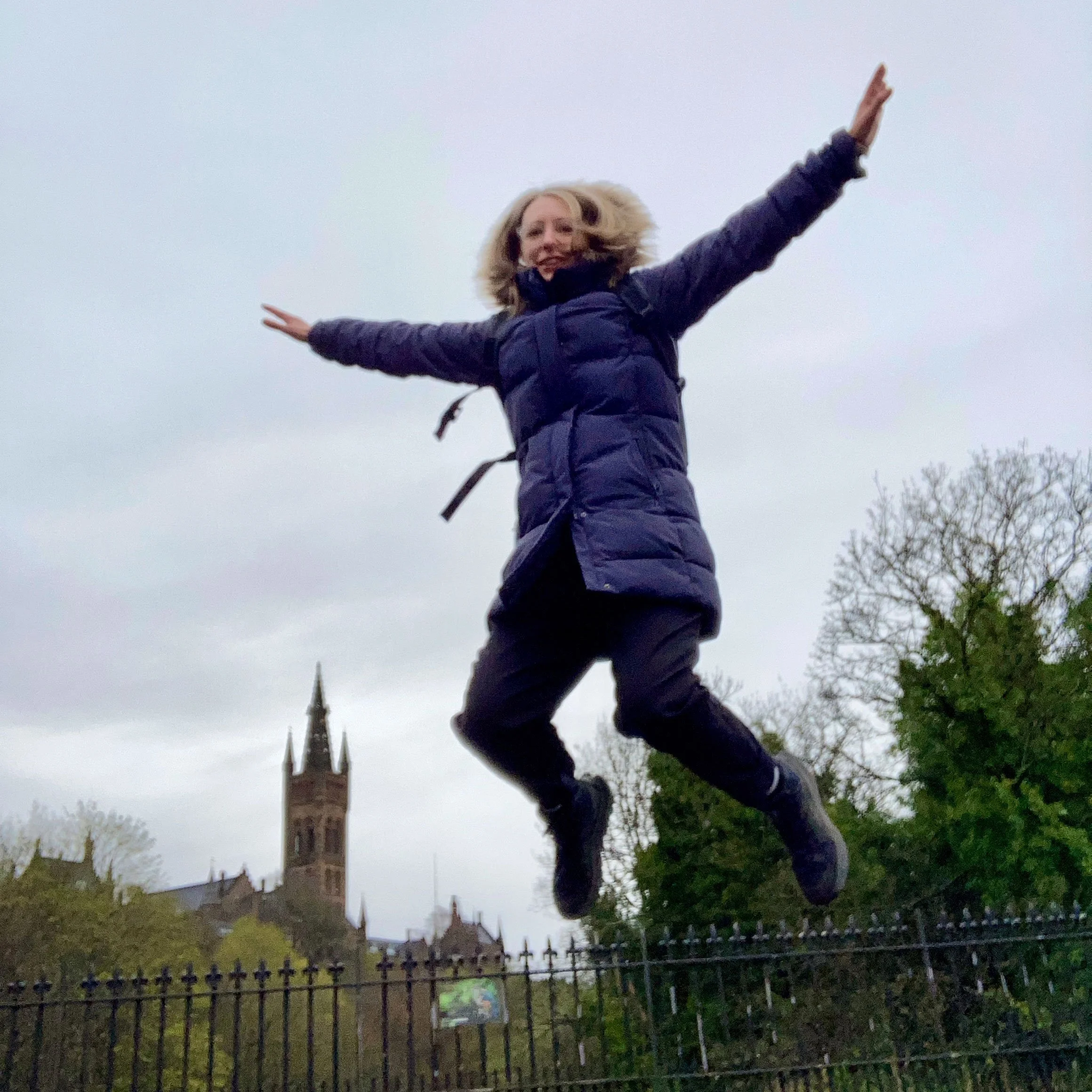 Jumping in front of Glasgow University