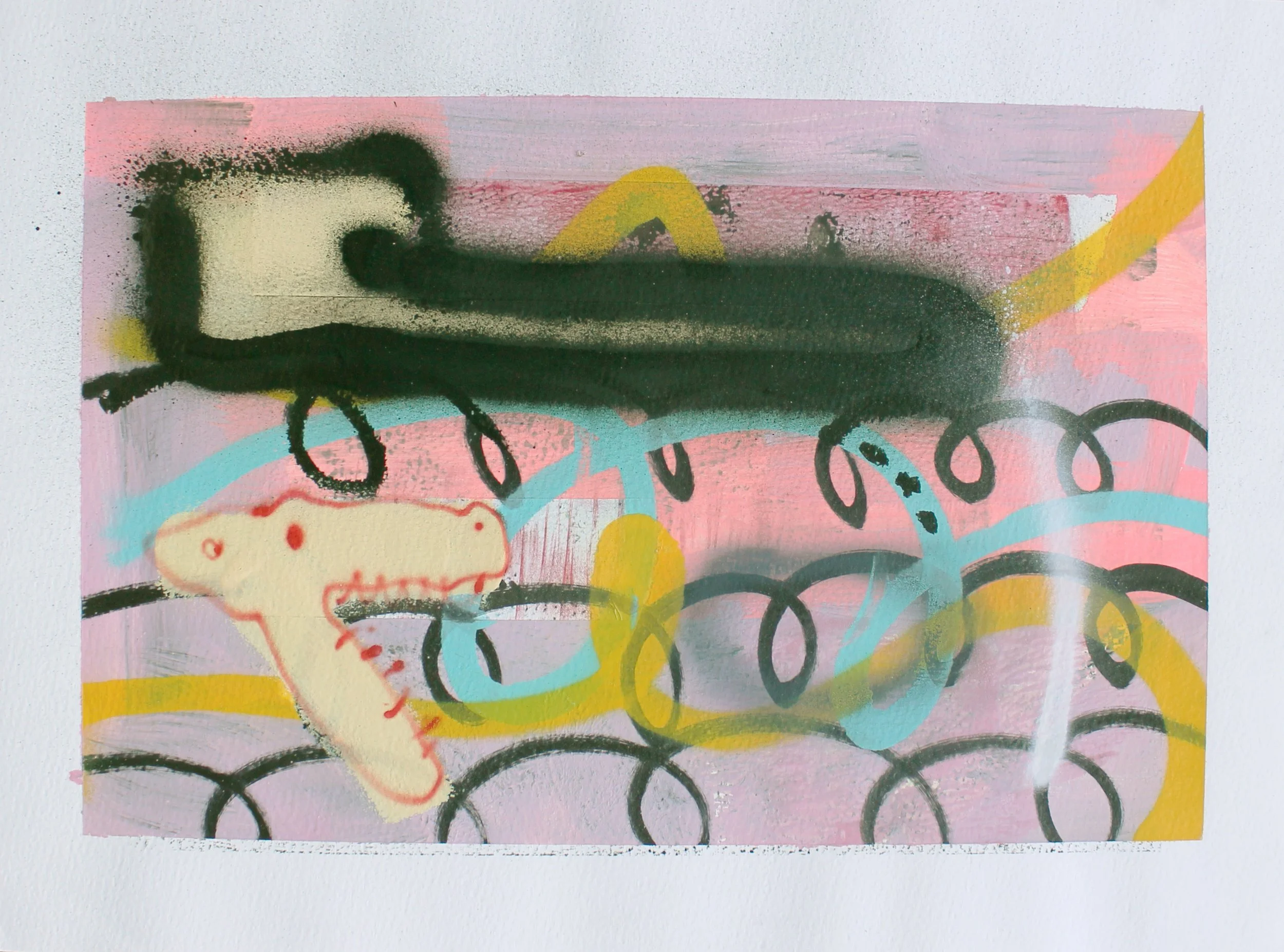 “Eat Em Up, Nom Nom” 🐊 2020. Acrylic on watercolour paper. (Contact for Price)