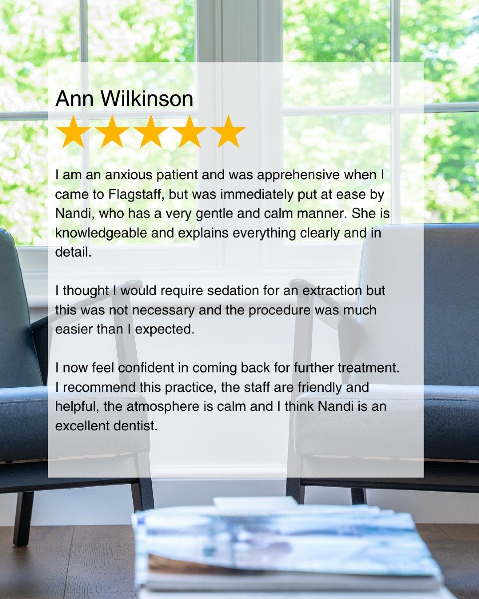 ⭐⭐⭐⭐⭐

We&rsquo;re so grateful for this wonderful feedback from Ann about their experience with Dr Nandi Kanzaria at Dental Smiles Flagstaff:

&quot;As an anxious patient, I was nervous at first, but Nandi immediately put me at ease with her gentle a