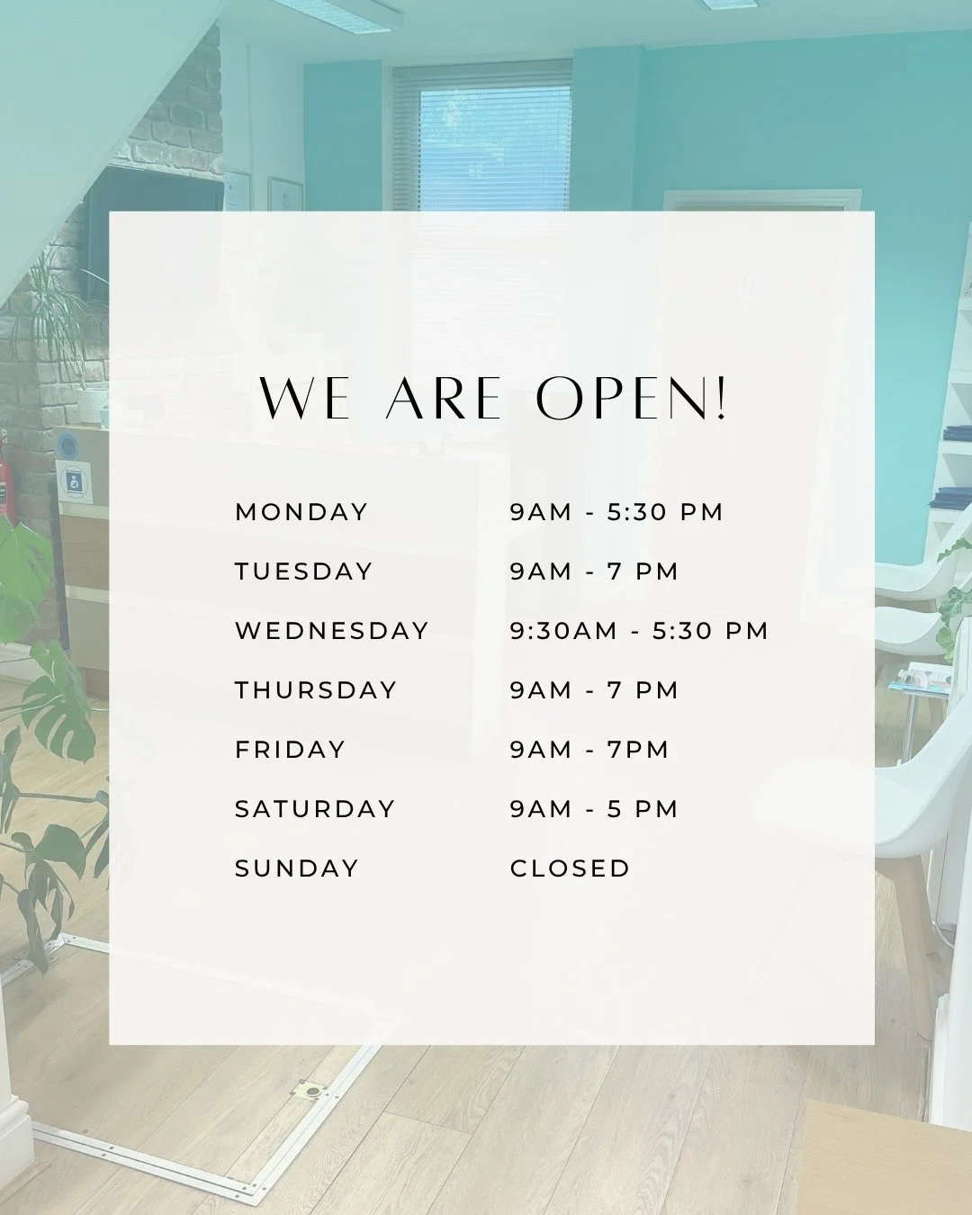 Planning your next visit? Here is a quick reminder of our current opening hours! 
🗓️Whether you need a morning adjustment or a post-work session to unwind, we&rsquo;ve got plenty of early and late slots throughout the week to fit into your busy sche