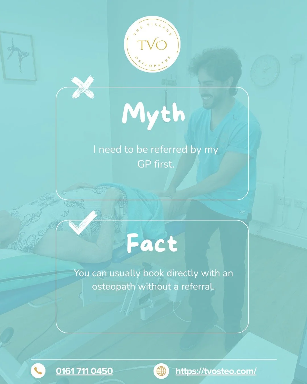 Worried you need to see your GP before booking with us? 
In most cases, you can book directly with an osteopath without needing a GP referral.  If you are unsure whether osteopathy is suitable for you, we can talk things through and advise whether an