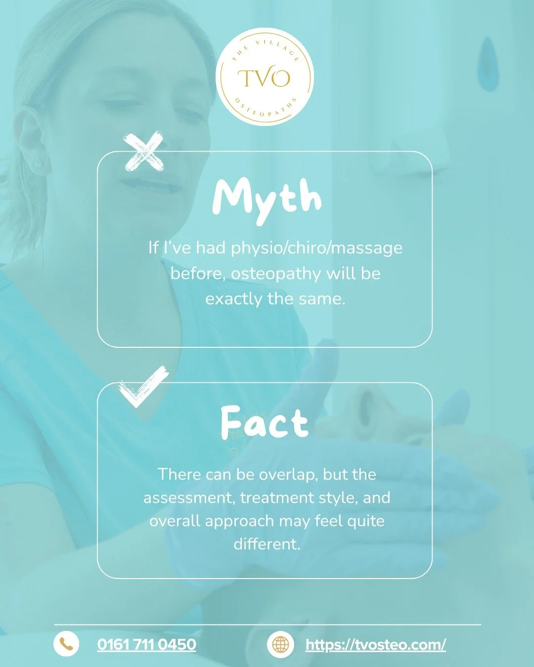 Confused about the difference between osteopathy, physio, chiro and massage?  You are not alone.  There can be overlap, but they are not all exactly the same.  Osteopathy usually includes a full assessment, hands-on treatment where appropriate, movem