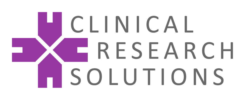 Logo of Clinical Research Solutions with a purple and black stylized medical cross