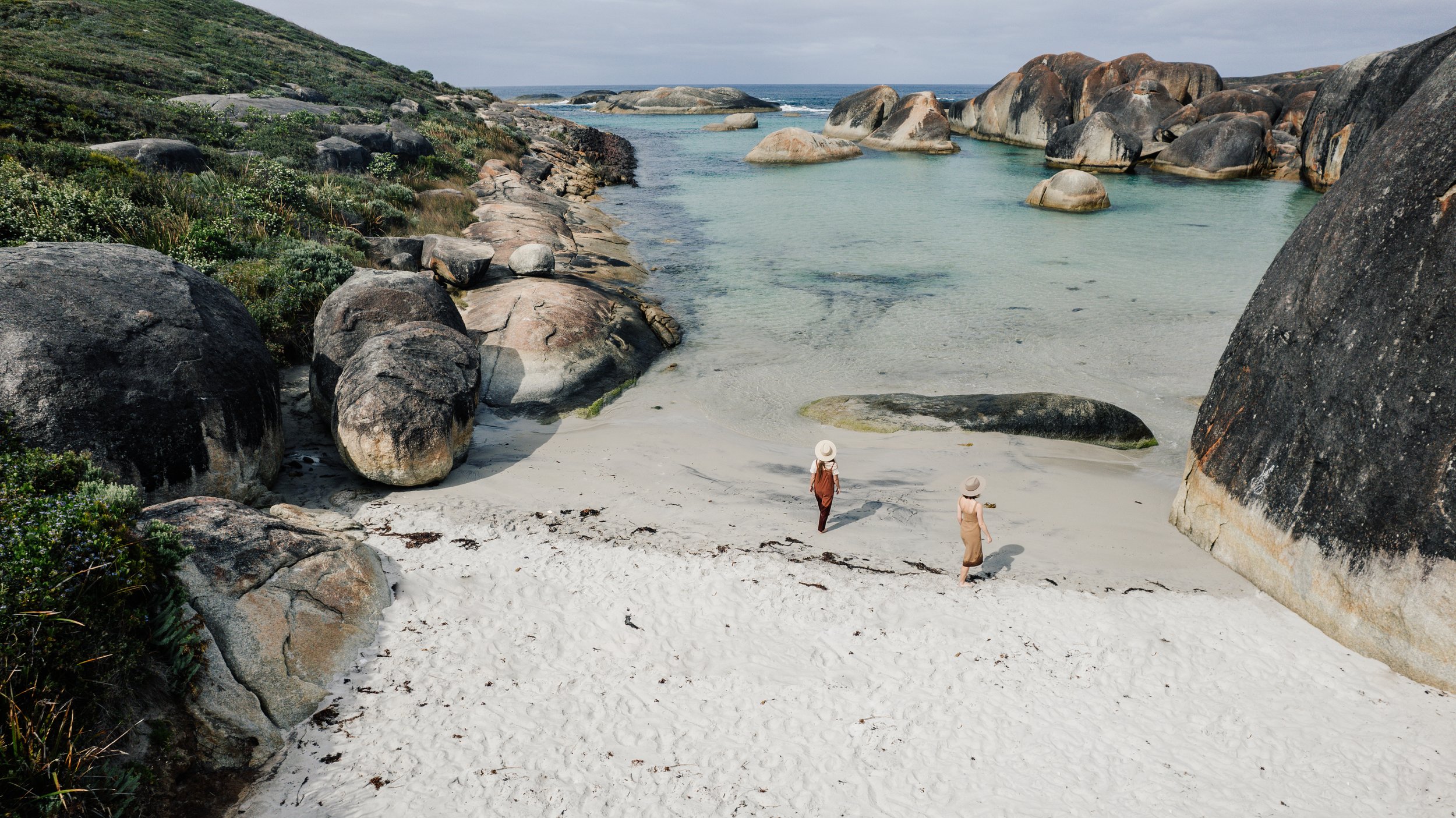 Drone view of Elephant Rocks near Denmark WA in William Bay National Park