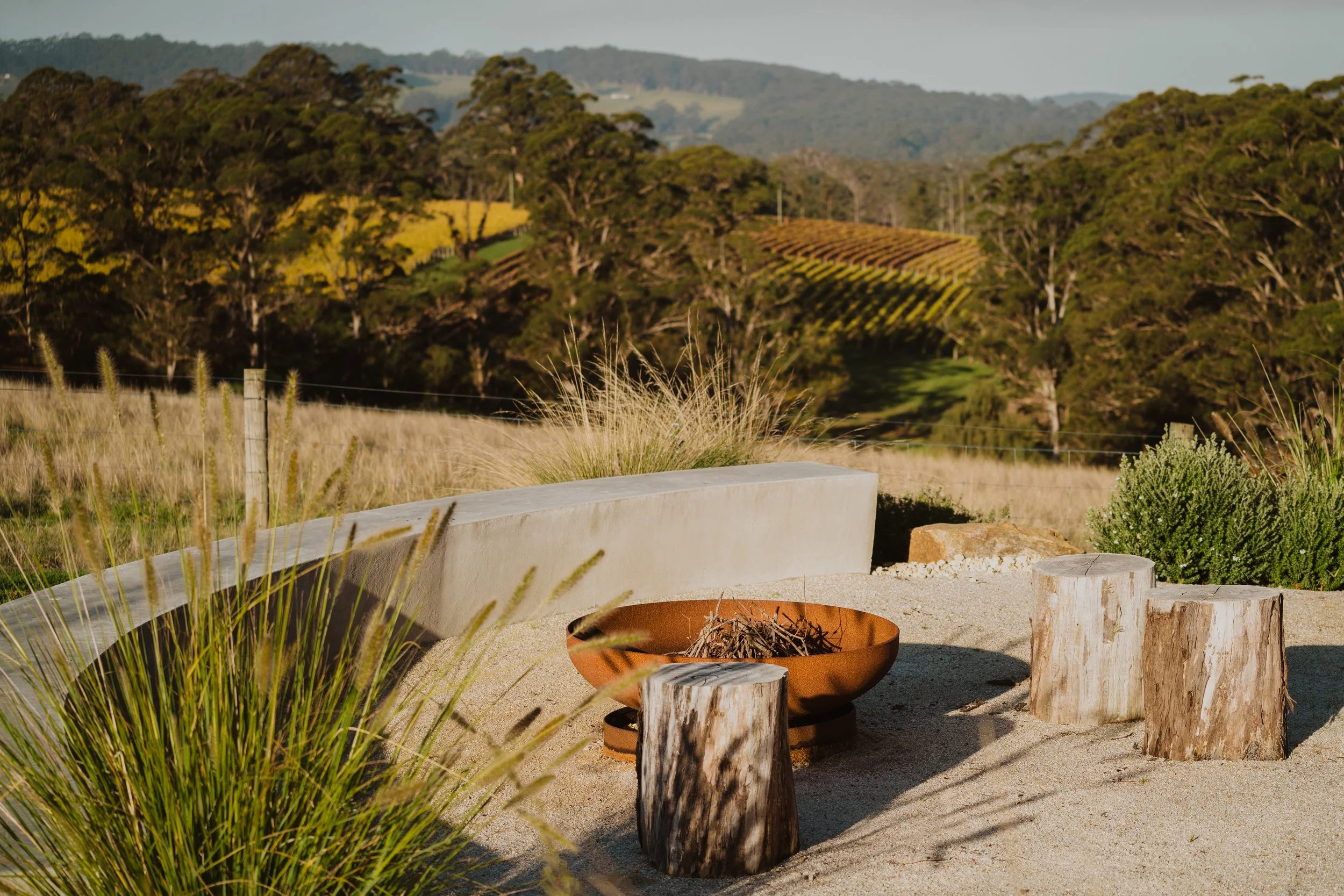 Cabin overlooking vineyard in autumn near Denmark WA