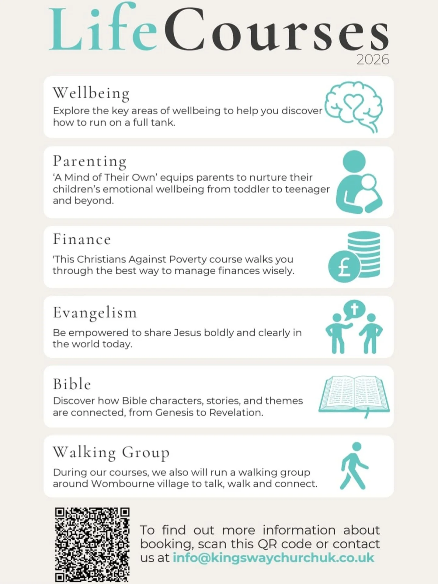 New Year...New Course!🎉 

LAST CHANCE TO BOOK IN! Kingsway Life Courses are FREE monthly courses. Every third Wednesday in the month. Starting January 21st. 7pm Coffee Lounge is open, courses start at 7.30pm. Book in using this link or email info@ki