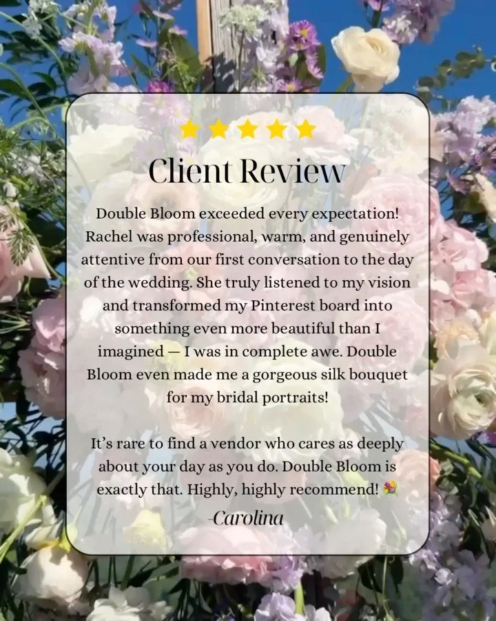 ⭐️ Client reviews are our bread and butter. We cannot thank our brides enough who take time out of their day to give us glowing reviews ⭐️

Know a soon-to-be bride? Share our website, socials, or tag them in the comments 🤗🤗