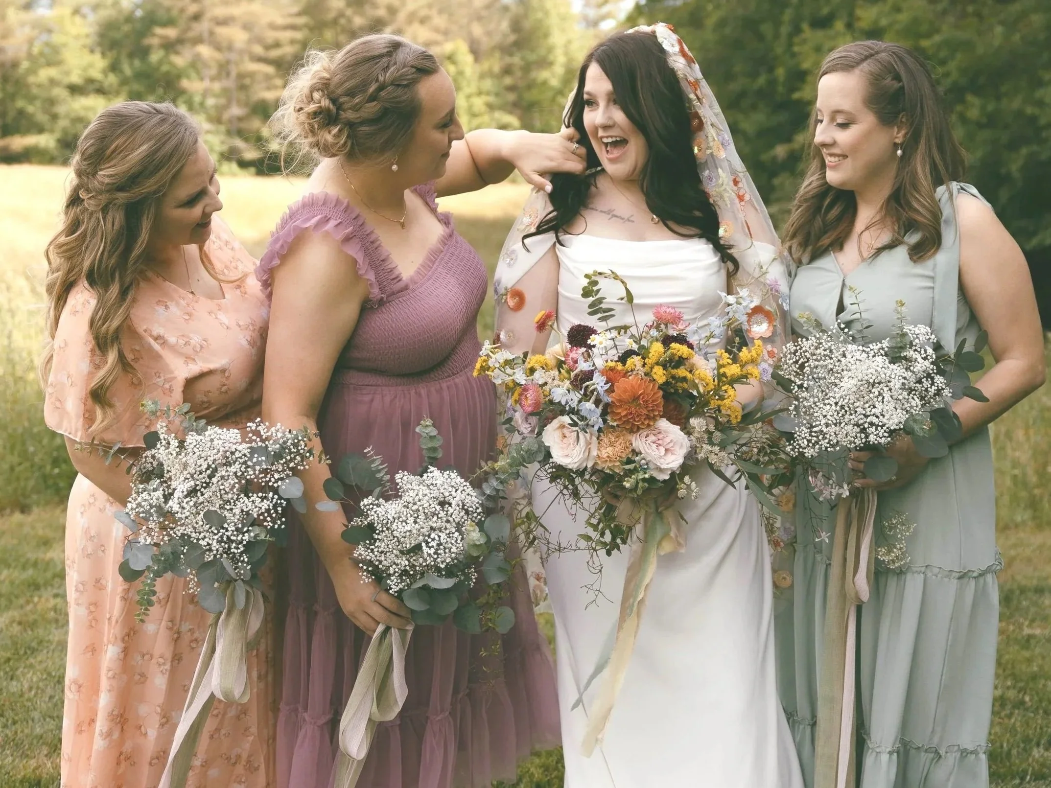 Bride with Maids Mountain Wedding