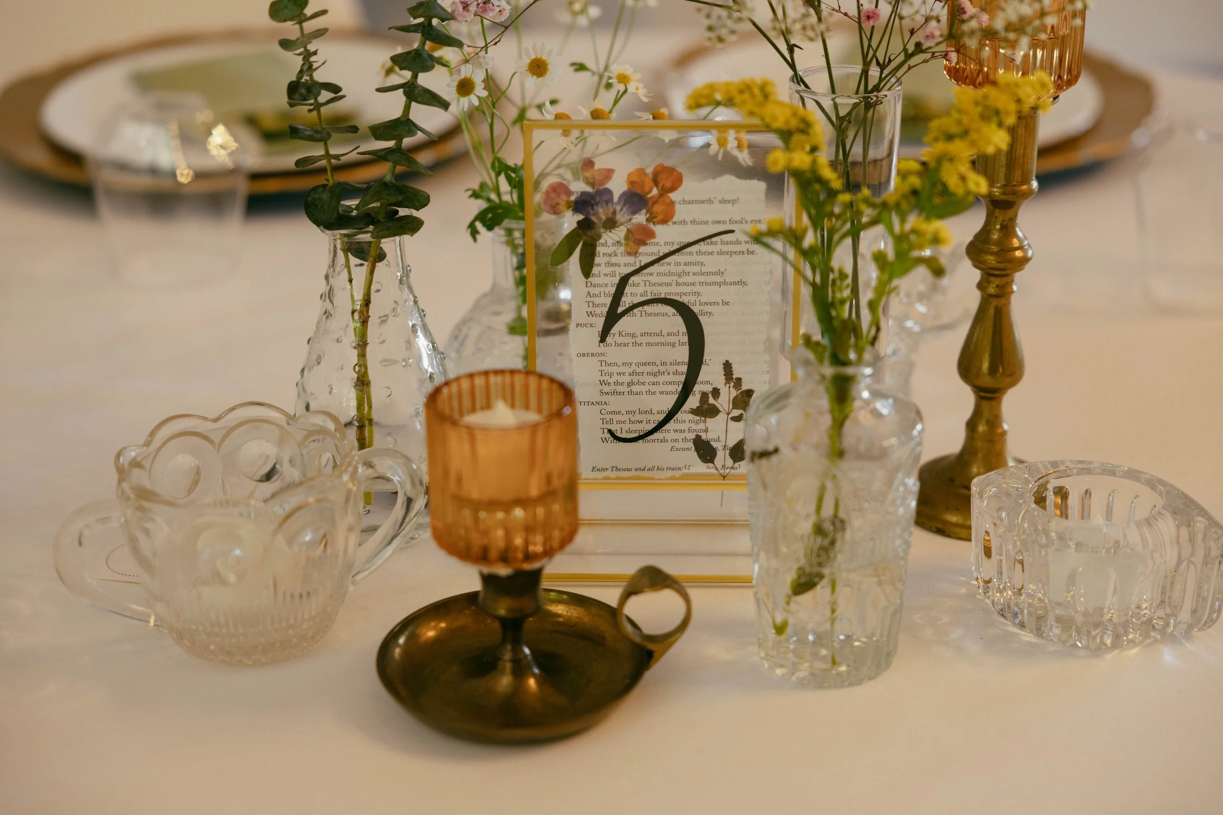 Wild Flower Wedding Table Setting with Table Marker