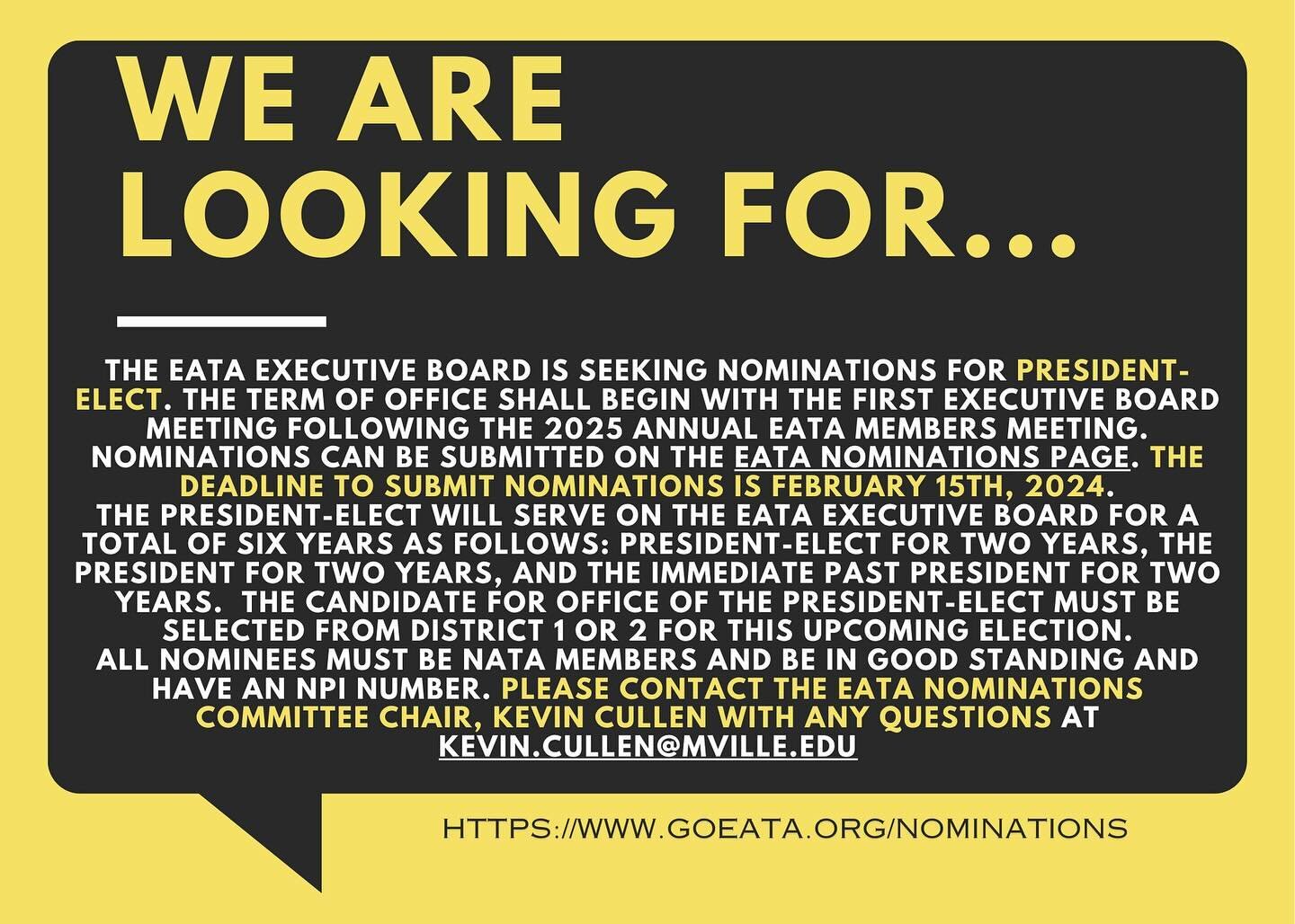 The EATA is seeking nominations for president-elect!