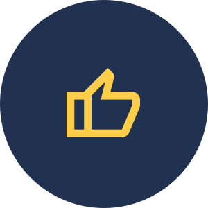 Ein  gelbes Icon auf dunkelblaumen Hintergrund, das einen Daumen nach oben präsentiert.
