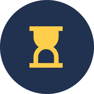 Ein  gelbes Icon auf dunkelblaumen Hintergrund, das eine Sanduhr präsentiert.