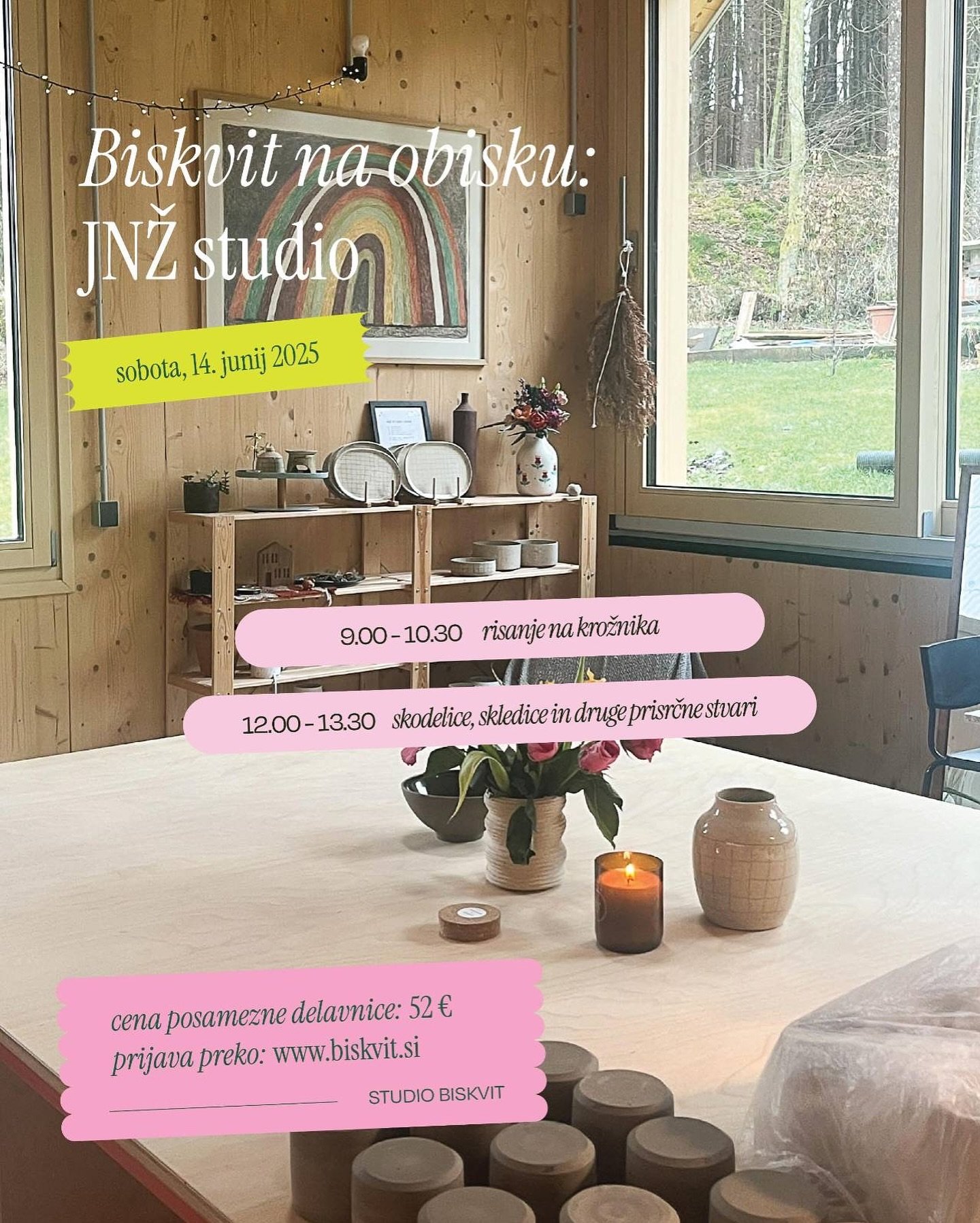 🌞 DELAVNICI 🌞 V soboto, 14. junija, v studiu gostim dve delavnici pod okriljem @biskvit.si. Obe bom vodila jaz 🤠

9.00 - 10.30 👉🏼 RISANJE; vsak udeleženec bo s podglazurnimi svinčniki in kredami porisal dva vnaprej pripravljena krožnika.

12.00 