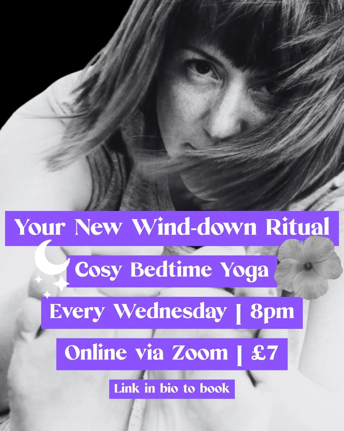 Here she be! Your new wind-down ritual.

When: Wednesday at 8pm
Where: online via Zoom
How much: &pound;7
How long: 45 minutes

Link in bio to book. Pop any questions in the comments. Can&rsquo;t wait to wind down with you!

💜