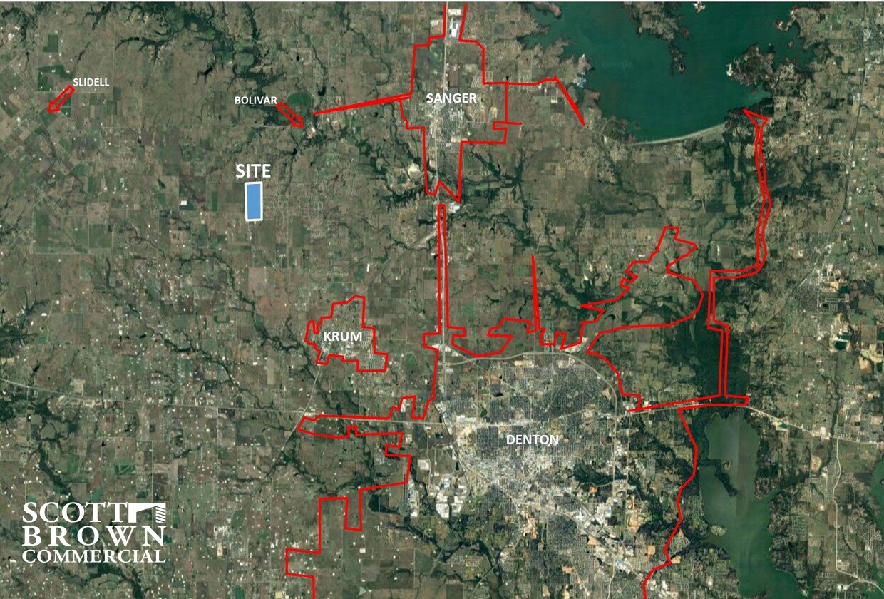  top down map with8PGC+V4 Sanger highlighted in blue and nearby city limits highlighted in red 